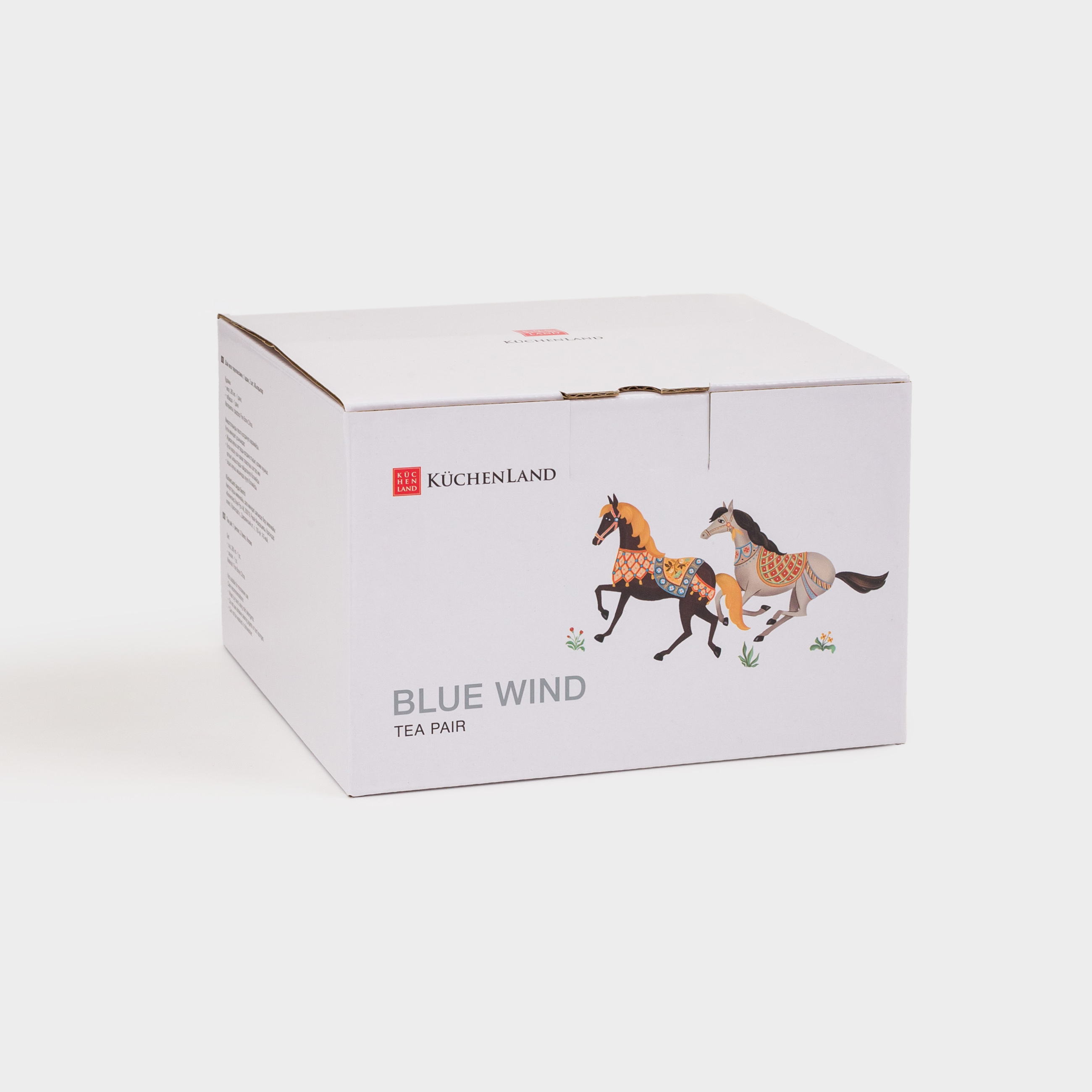 Tea pair, 1 person, 2 items, 260 ml, porcelain F, color, with golden edging, Horses, Blue wind, image-5