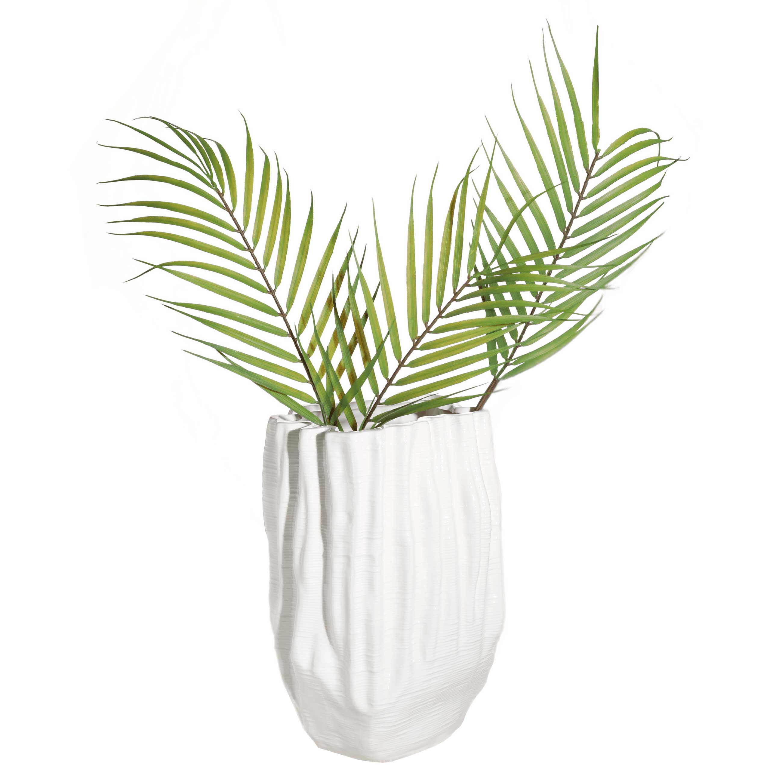 Flower vase, 28 cm, ceramic, White, Crumpled effect, Crumple