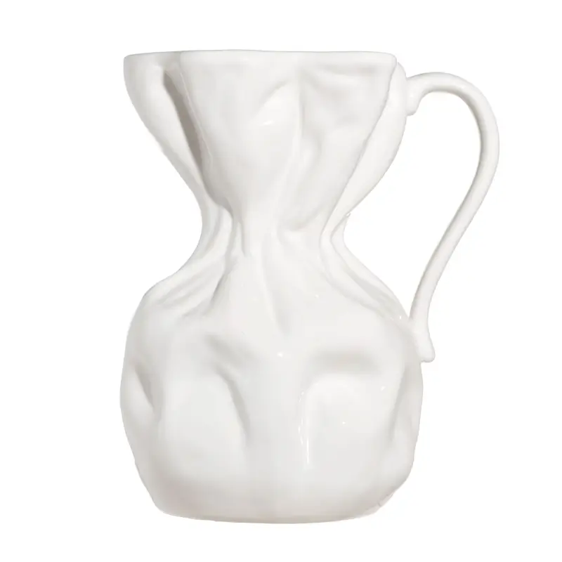 Flower vase, 25 cm, ceramic, White, Crumpled effect, Crumple ,image-0