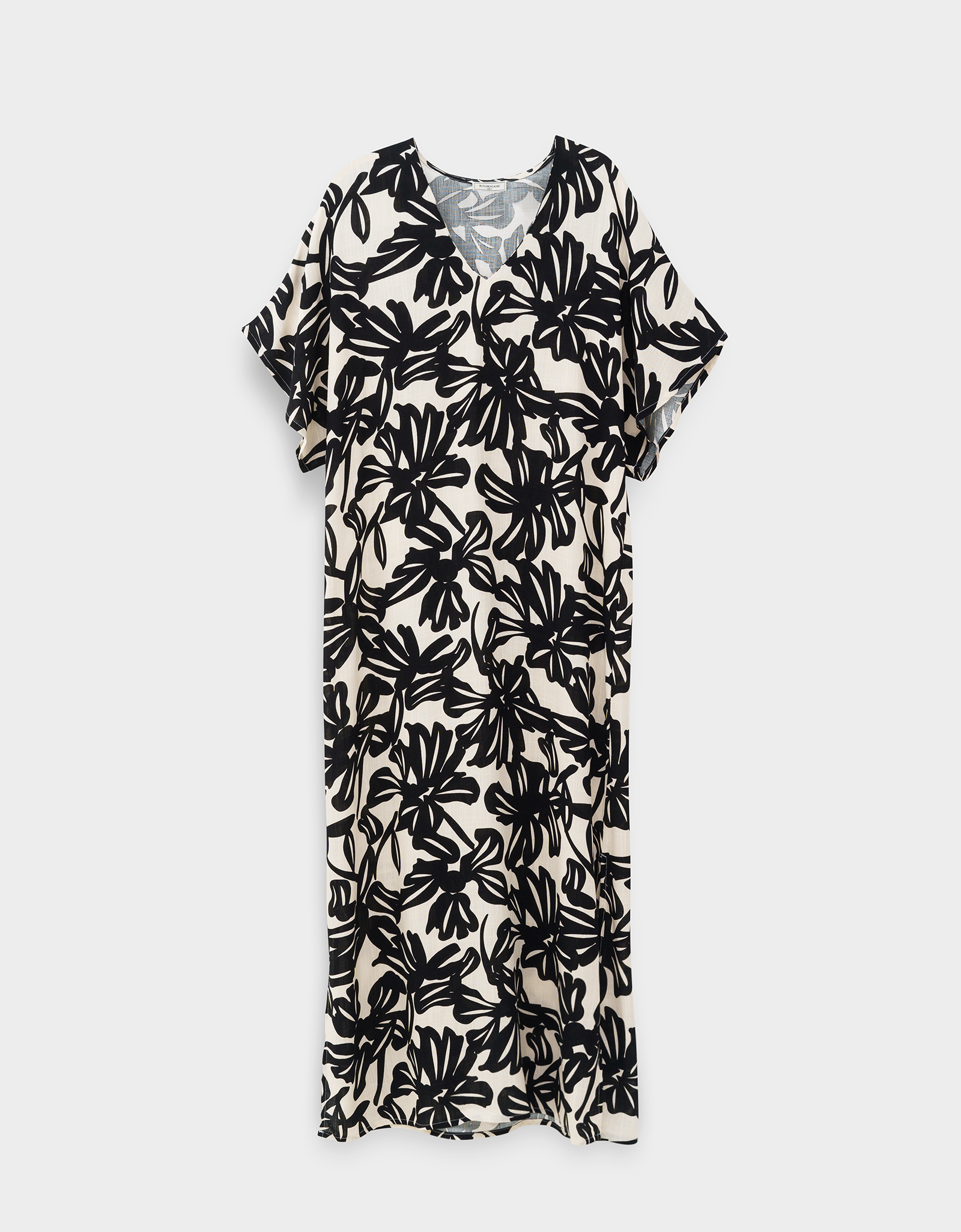 Women's dress, maxi, size L, with short sleeves, viscose, beige-black, Flowers, Almi, image-8