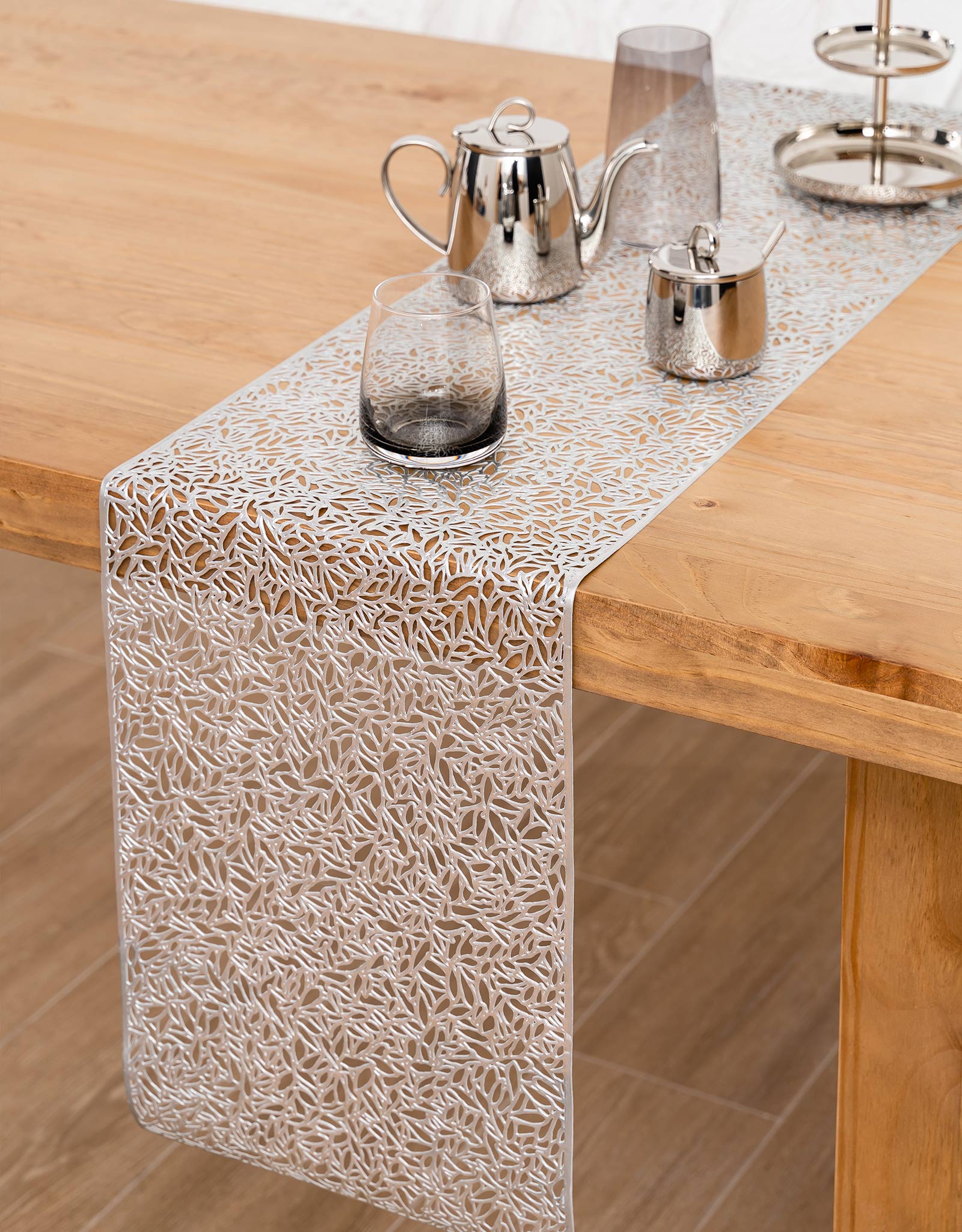 Table runner, 30x150 cm, PVC, silver, Azhur, image-1