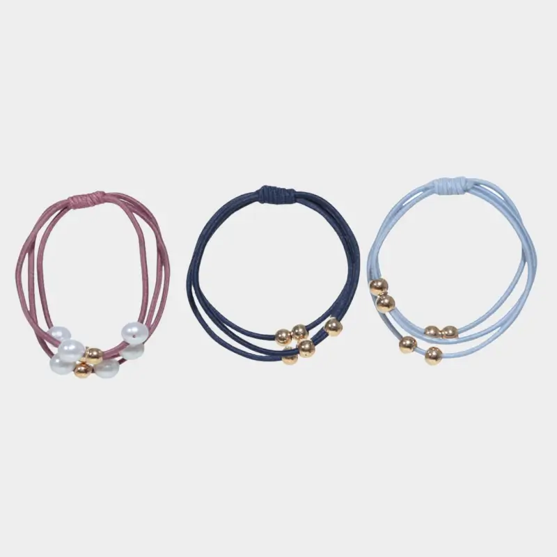 Elastic band for hair, 5 cm, 3 pcs, plastic / rubber, colored, Beads, Gracile ,image-0