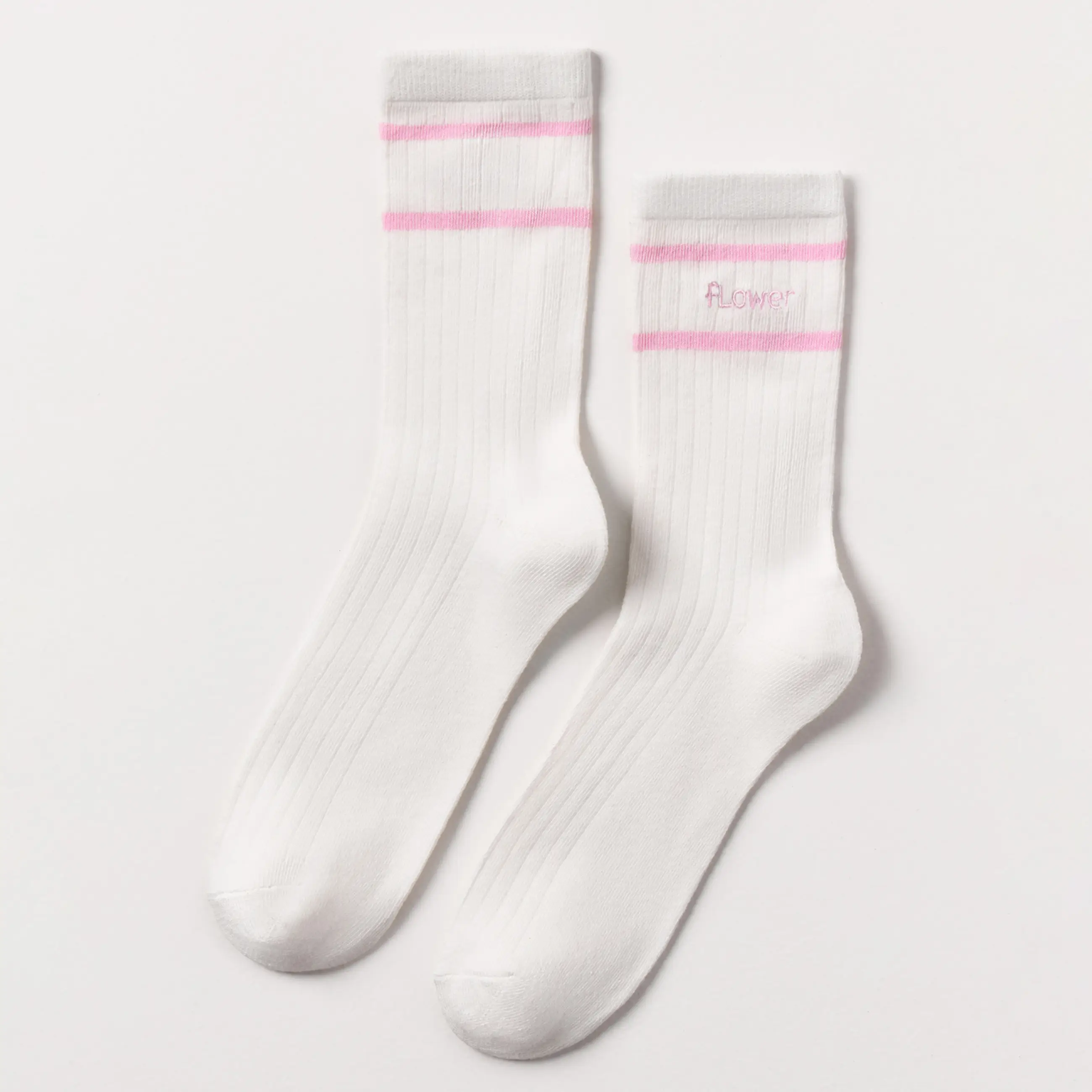 Women's socks, size 36-38, cotton / polyester, white, Flower, Rib font