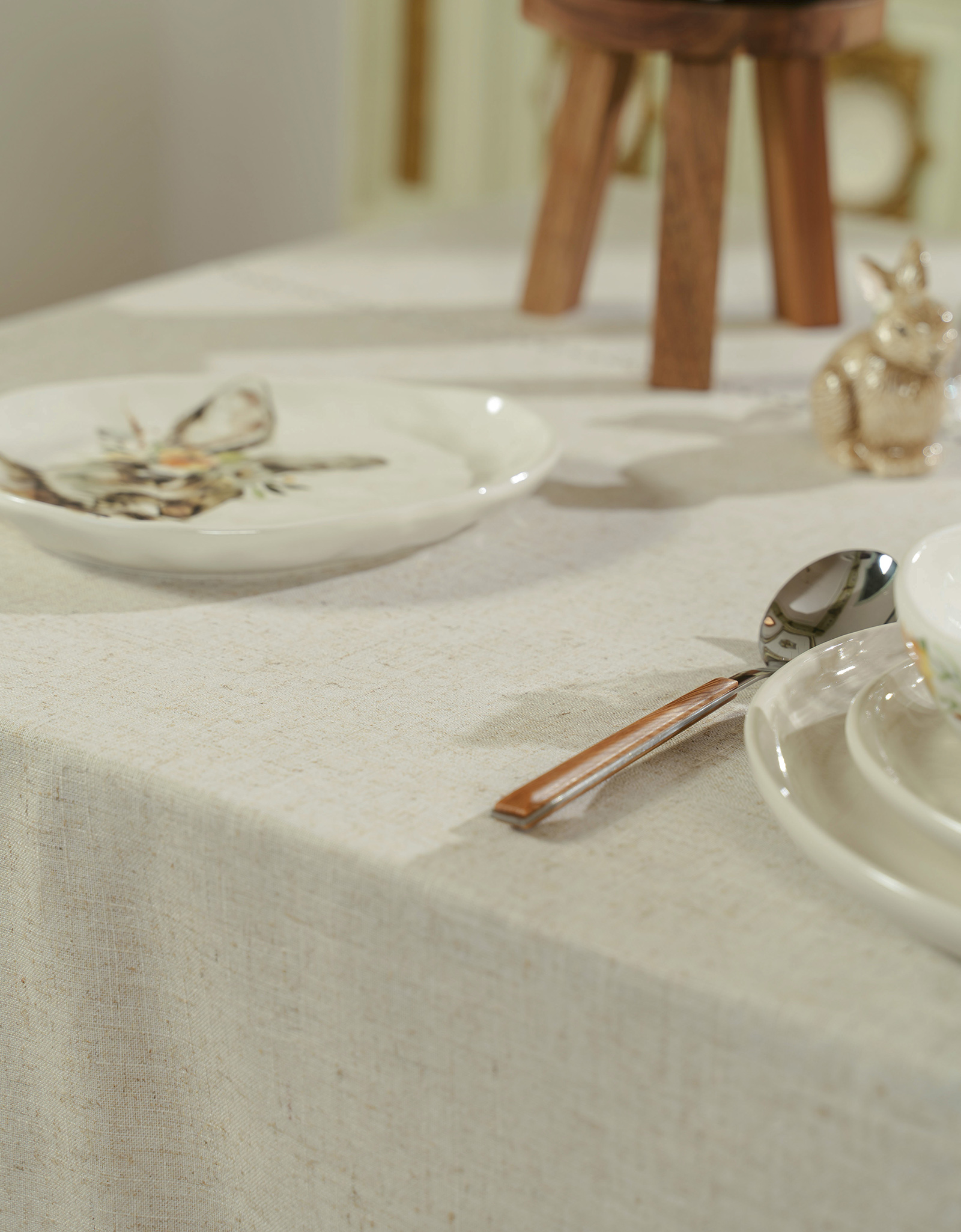 Tablecloth, 160x160 cm, polyester / linen, beige, Hemstitch