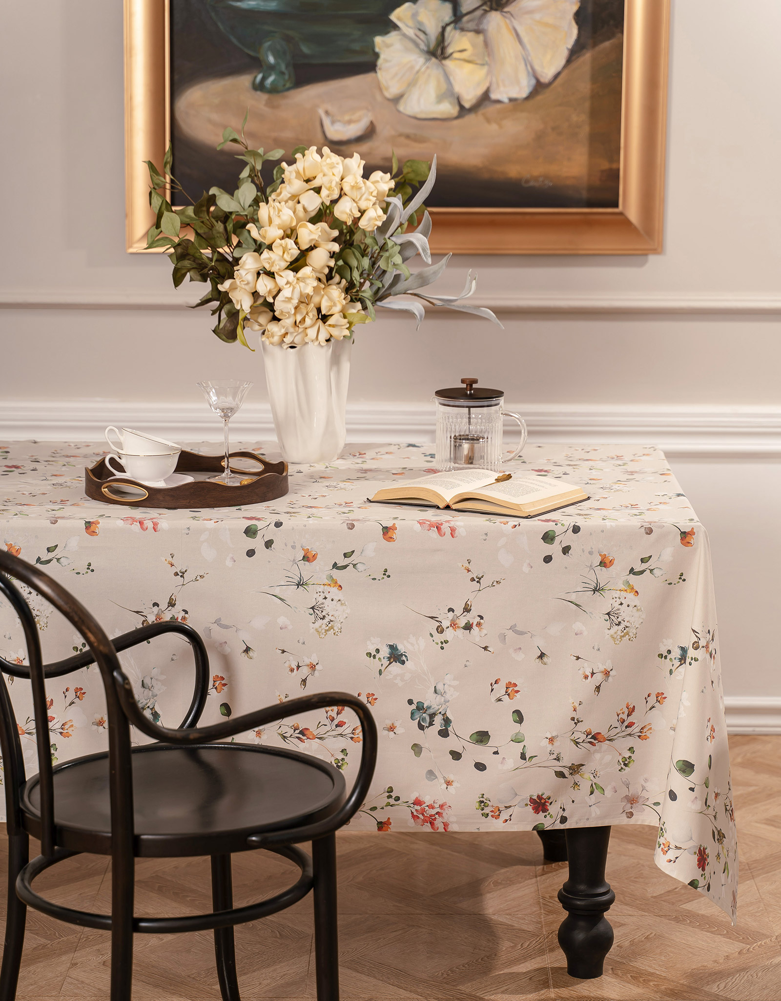 Tablecloth, 160x160 cm, cotton, milky, Flowers, Wildflowers, image-2