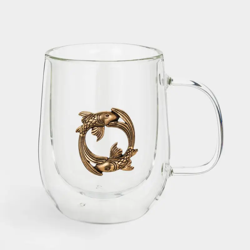 Mug, 350 ml, glass B, gold, Fish, Air zodiac