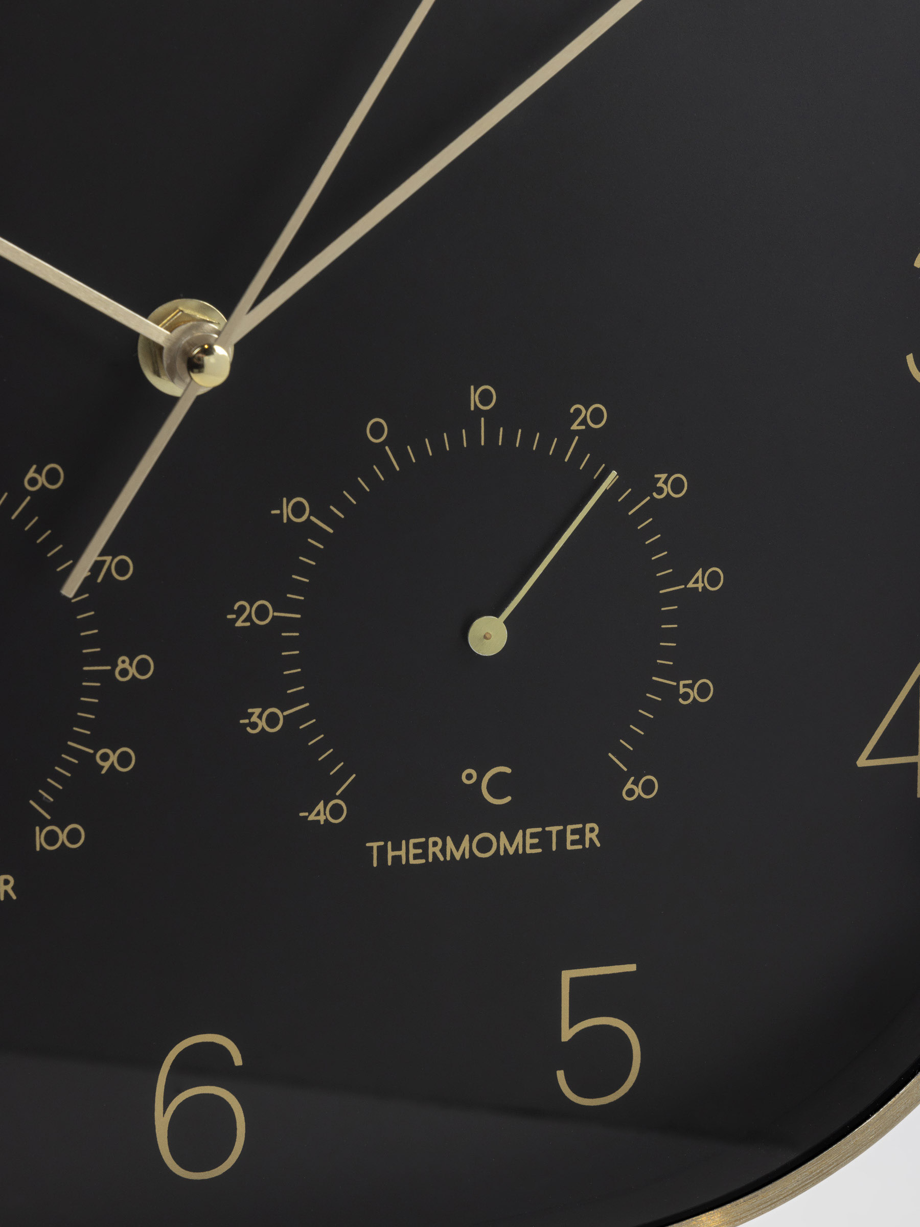 Wall clock, 30 cm, with thermometer and hygrometer, metal / glass, black, Dial, image-3