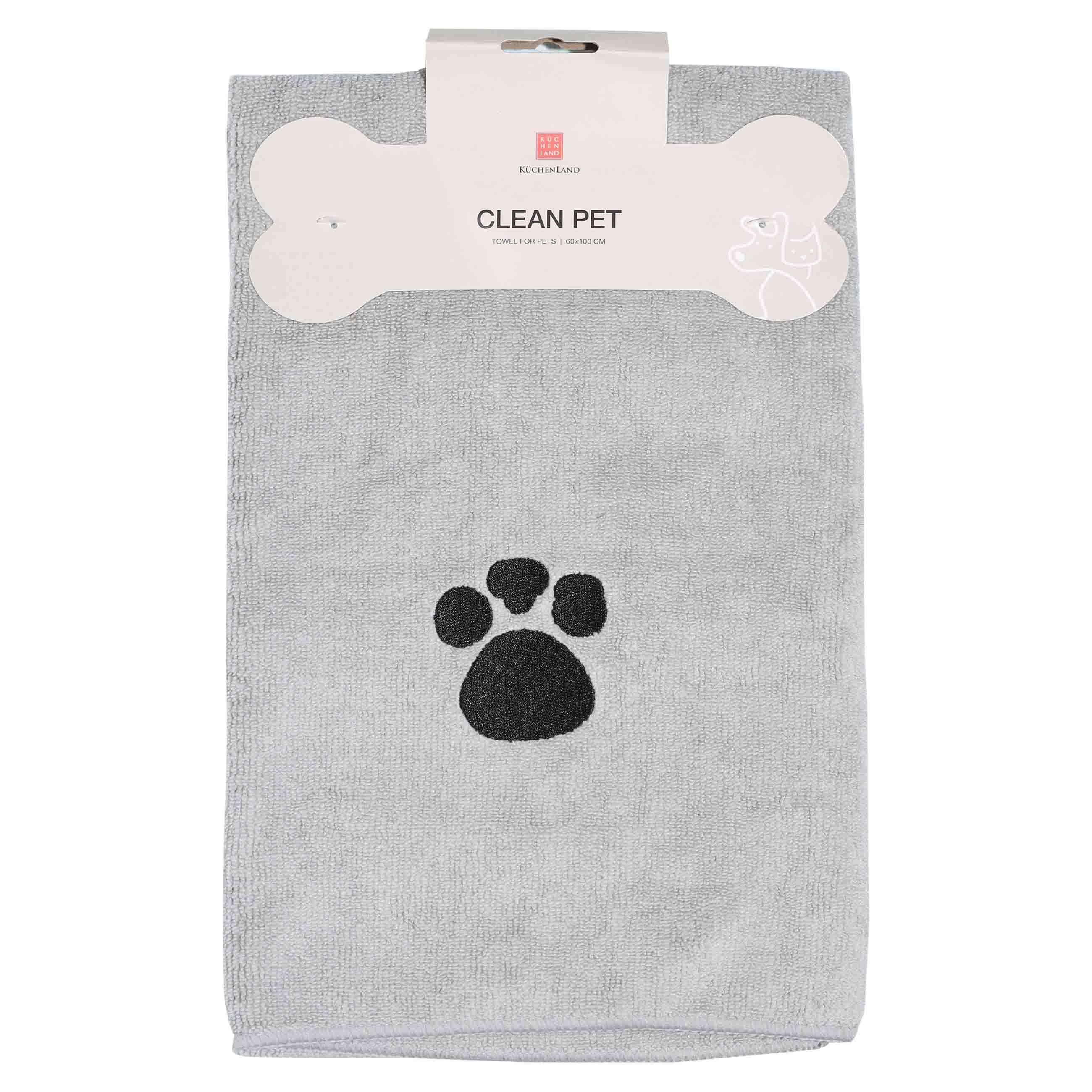 Pet towel, 60x100 cm, microfiber, grey, Paw, Clean pet, image-1