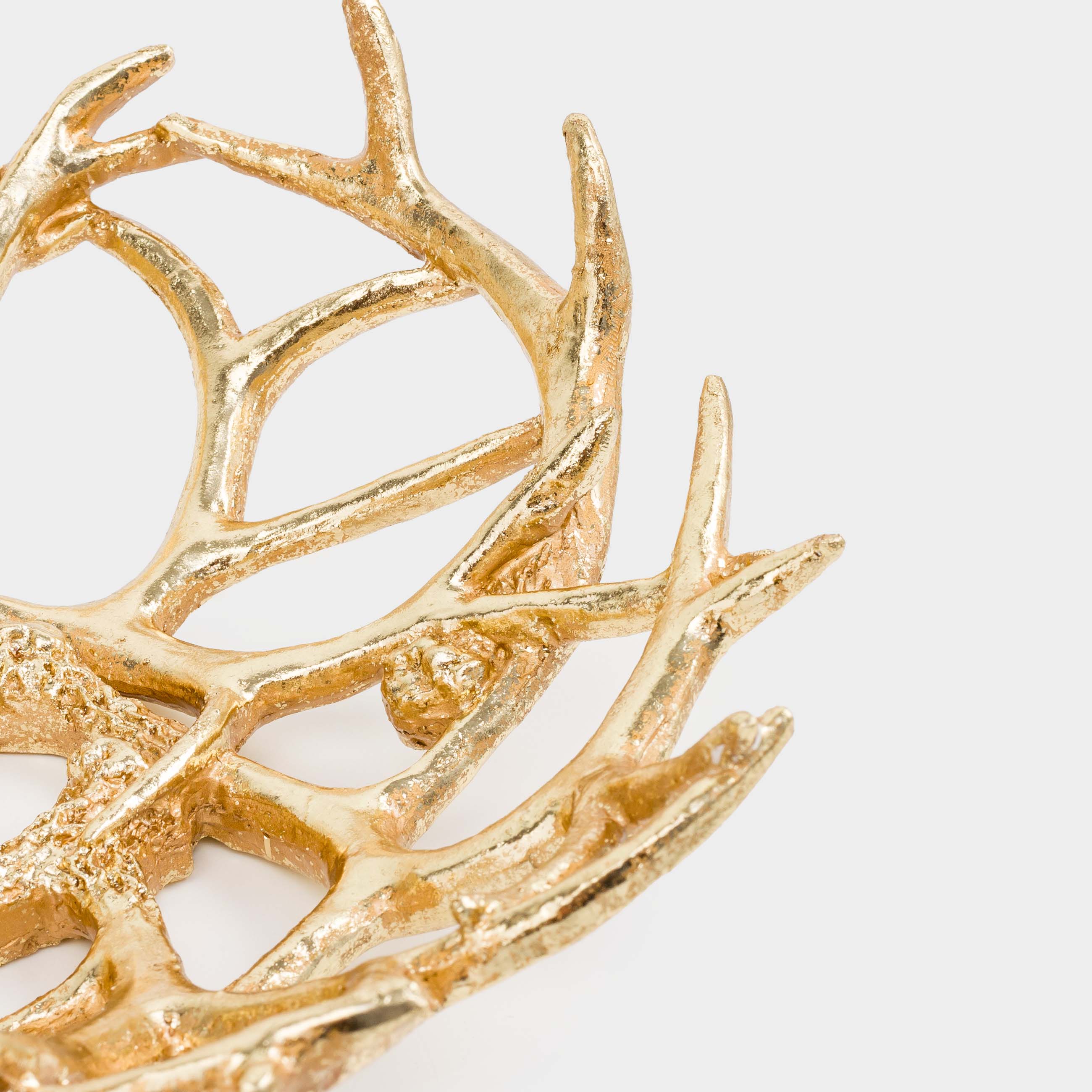 Decorative dish, 33x13 cm, polyresin, golden, Deer antlers, Deer, image-4