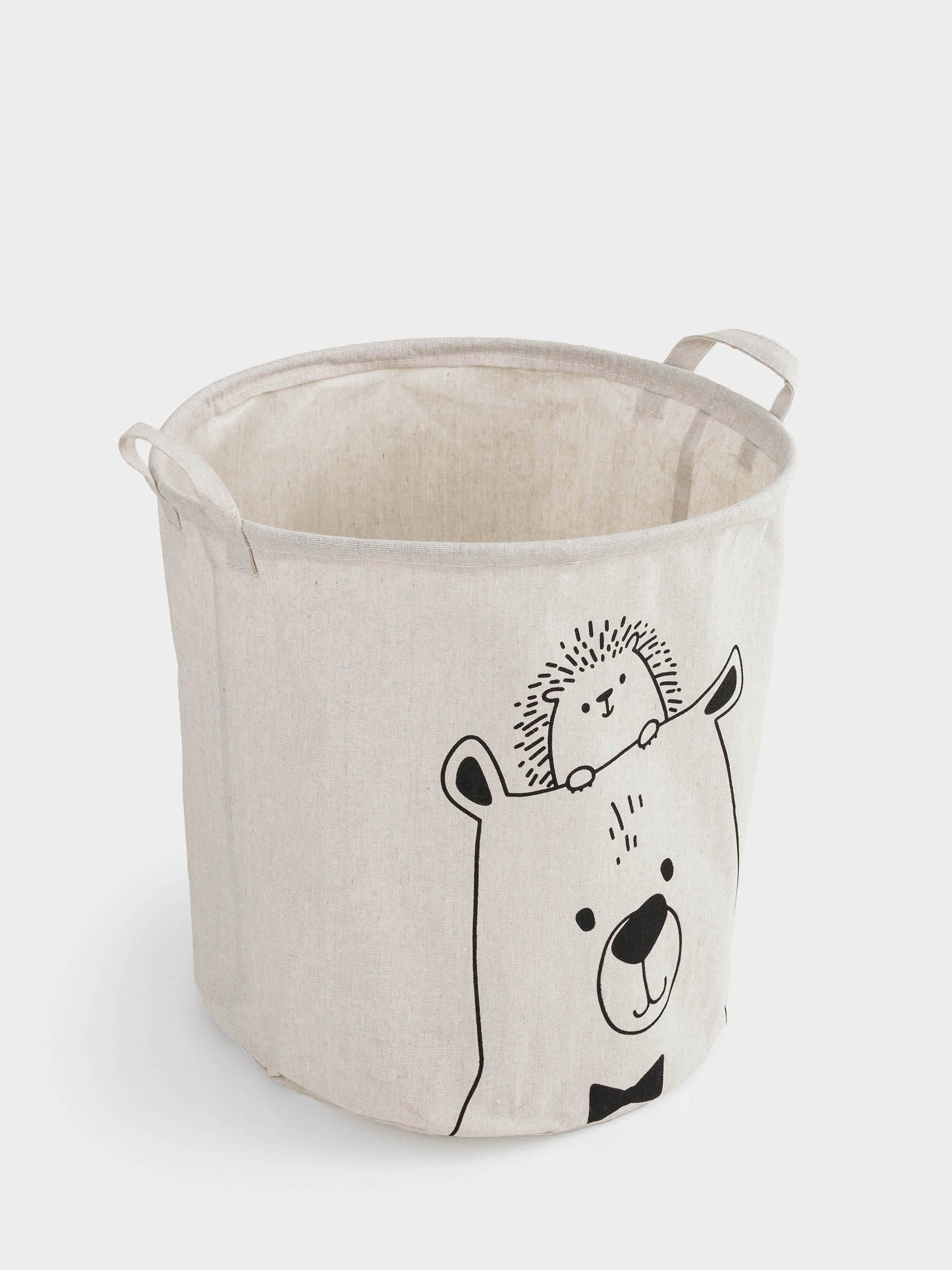 Storage bag, 35x40 cm, with handles, cotton/polyester, round, Milky, Bear and hedgehog, Funny world, image-2