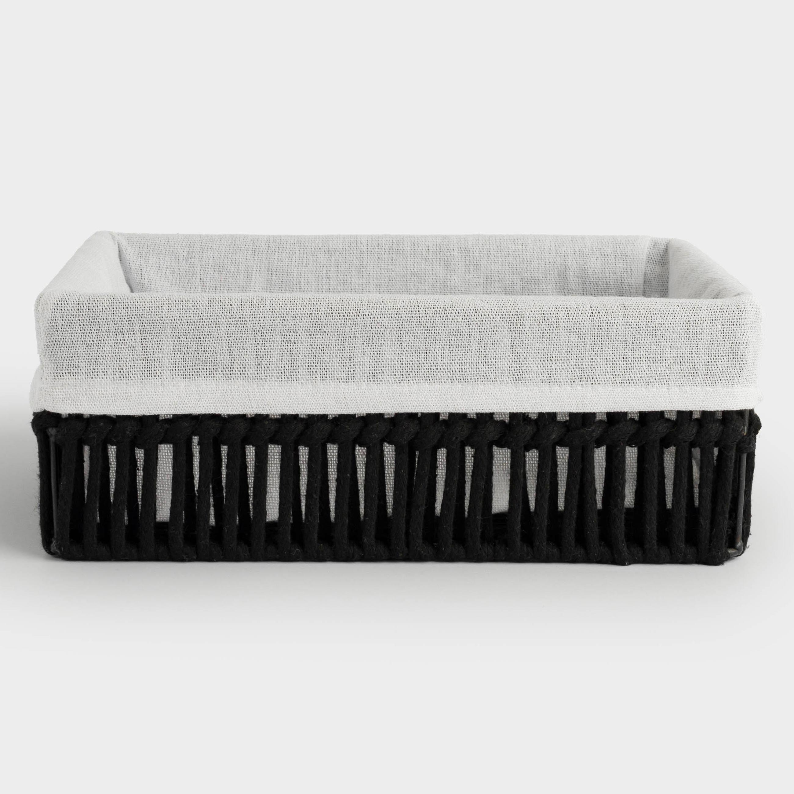 Storage basket, 32x24 cm, Cotton/Iron, Rectangular, Black, Ridged, image-0