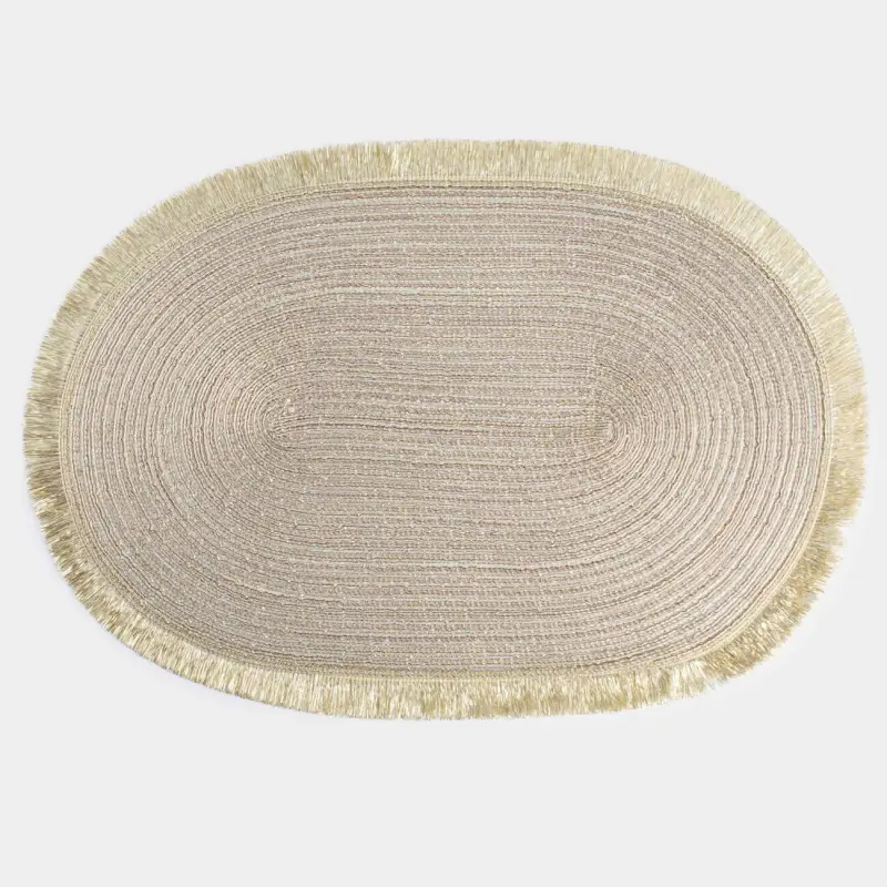 Placemat, 30x45 cm, fringed, polyester, oval, golden, Rotary shine