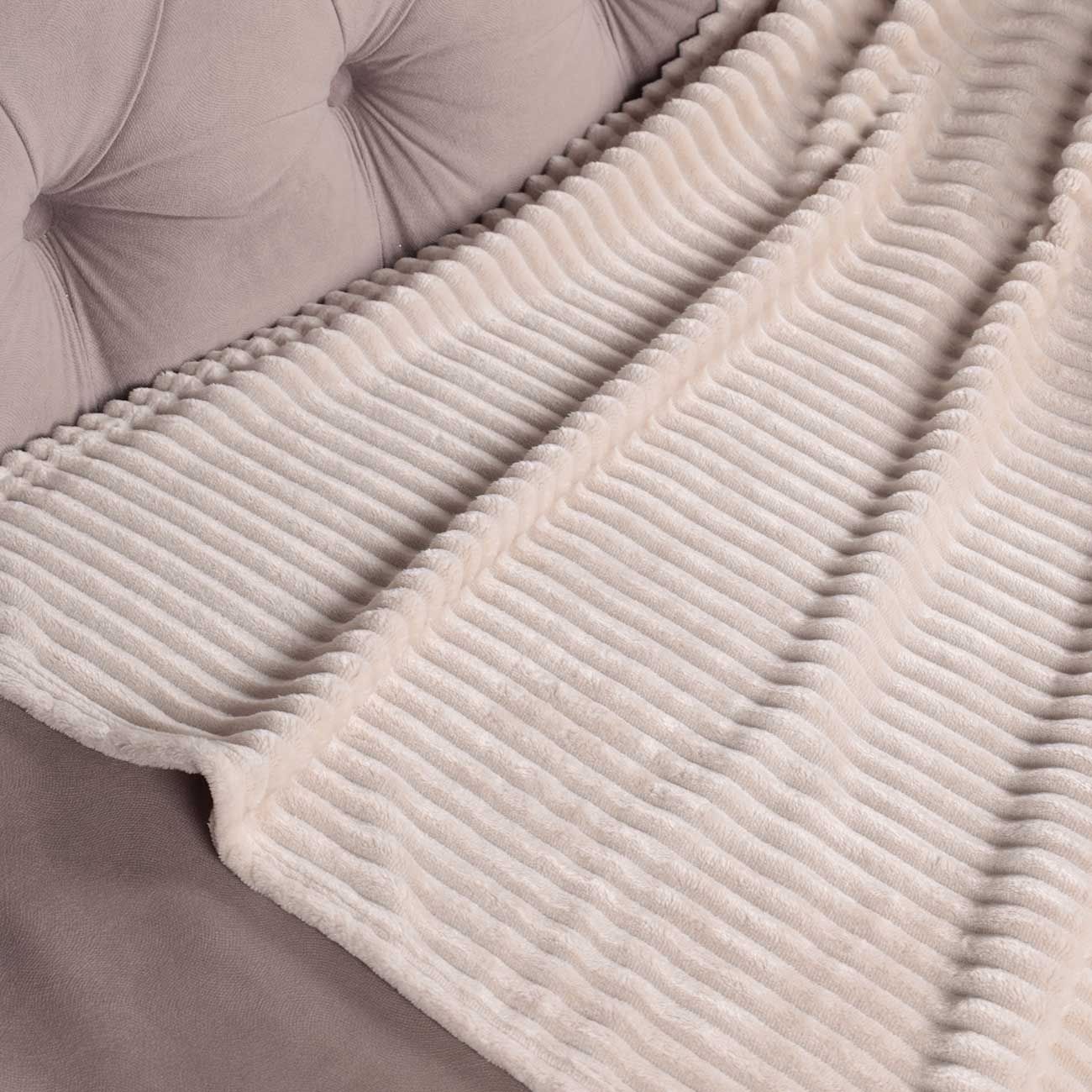 Plaid, 130x170 cm, flannel, sand, Voluminous stripes, Flannel, image-1