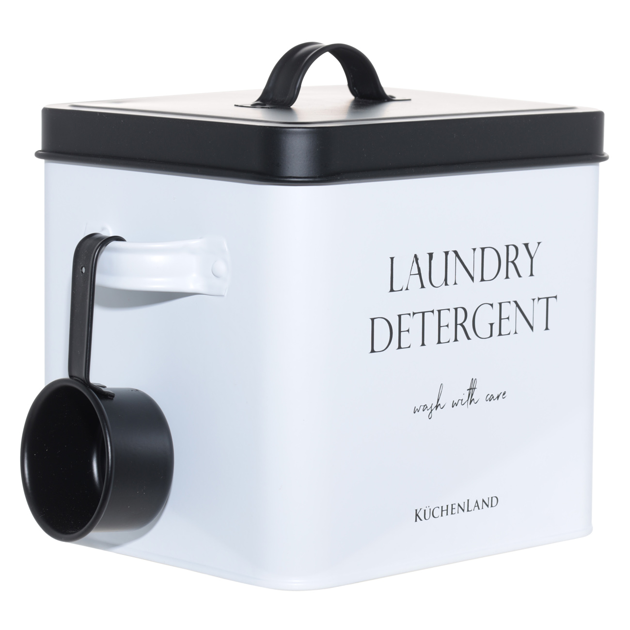 Washing powder container, 4.5 l, with measuring spoon, metal, black and white, Compact black
