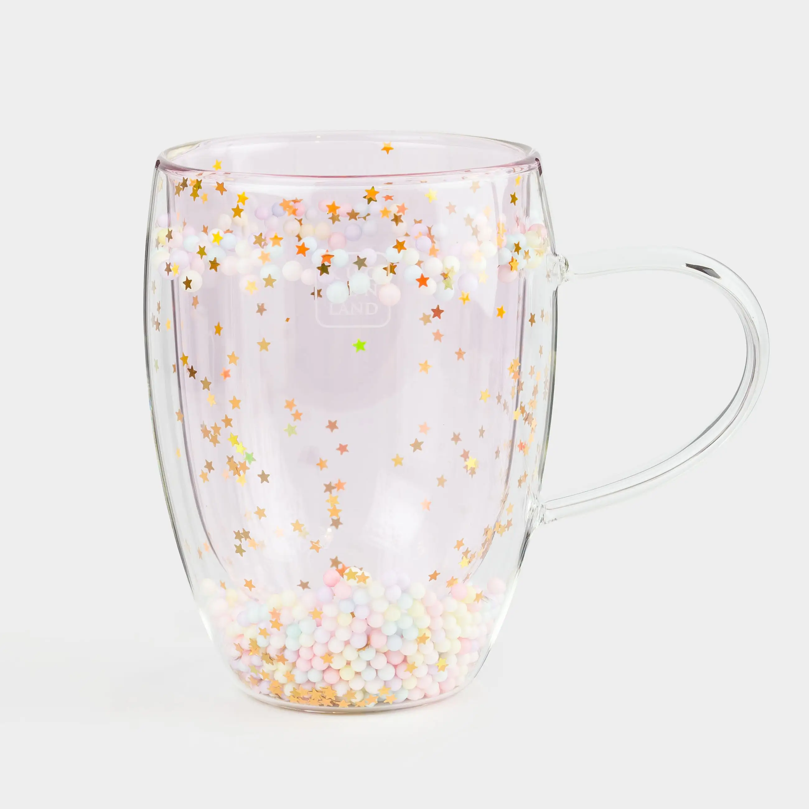 Mug, 330 ml, with balls, glass B, pink, Stars, Air sparkly, image-0