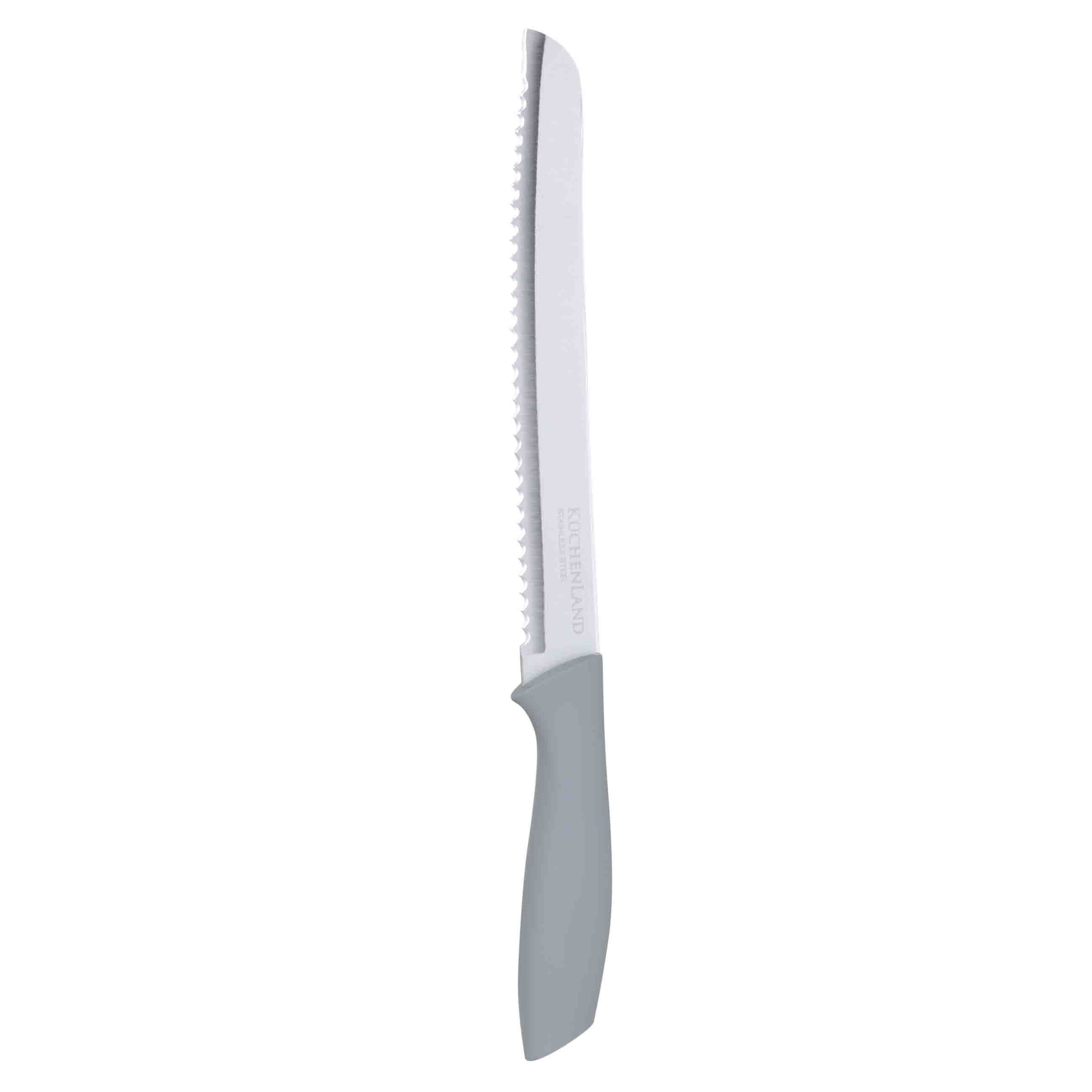 Knife set, 5 pr, in stand, steel / plastic, grey, Grey steel