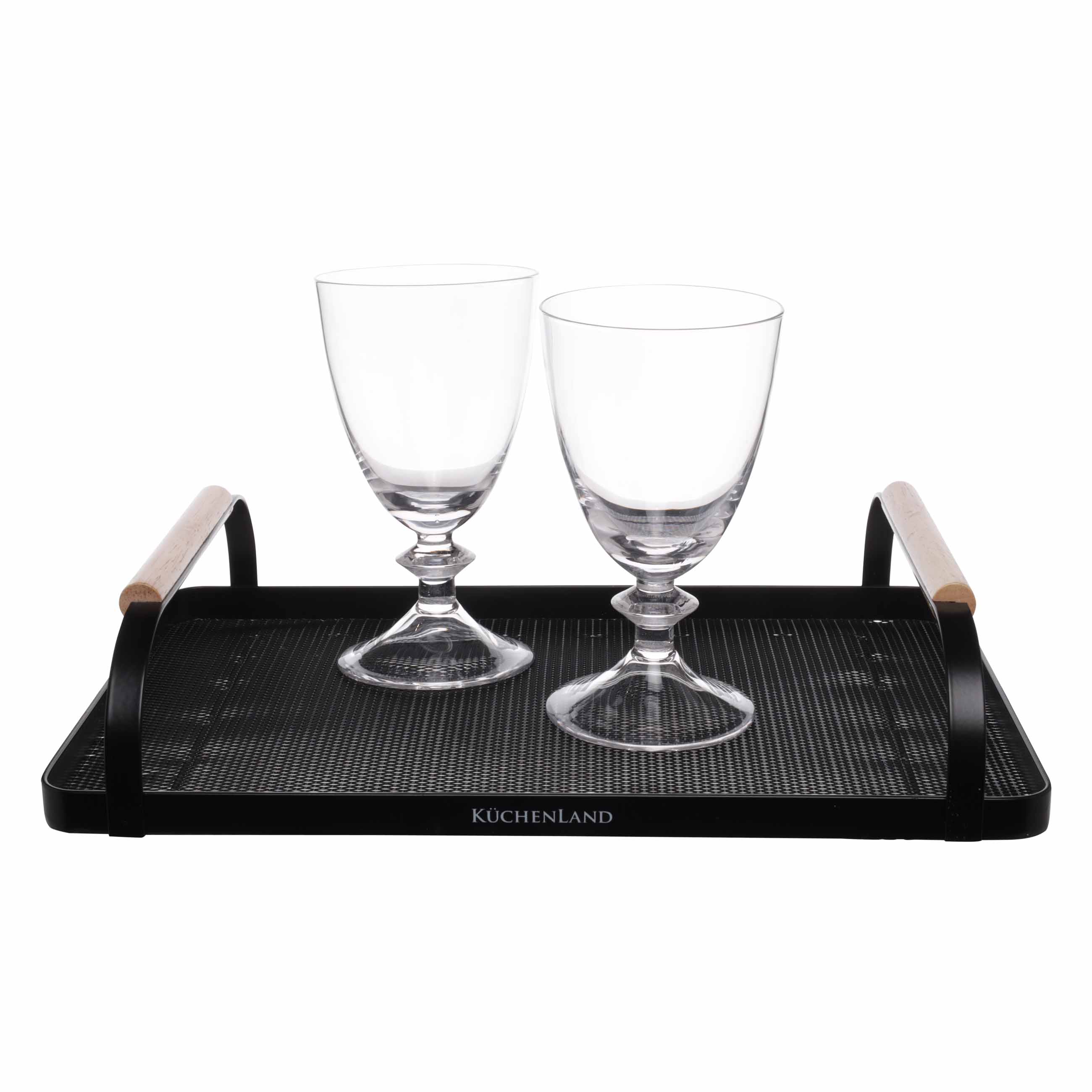Tray, 33x23 cm, with handles, metal / wood, rectangular, black, Black style