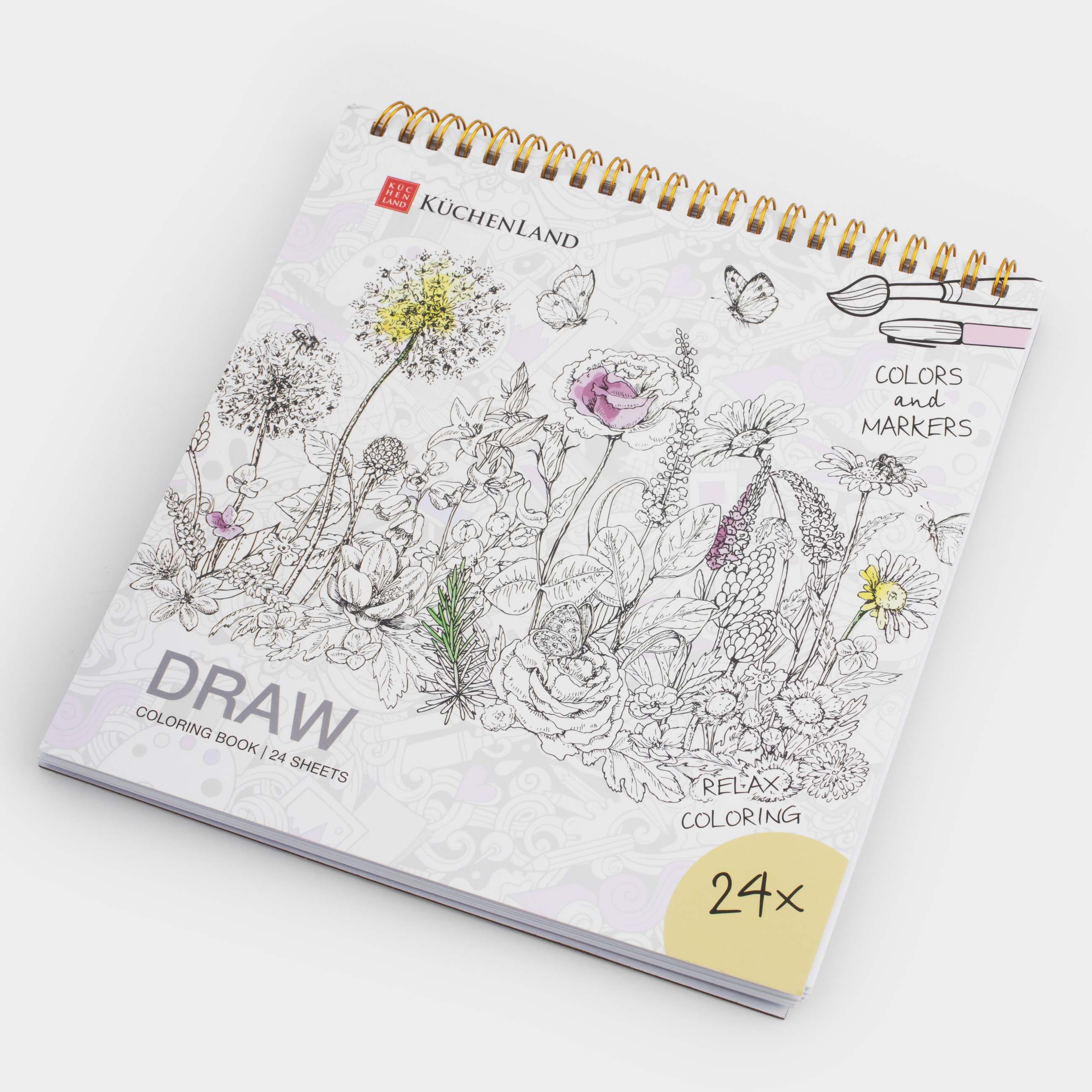 Coloring book, 21x21 cm, 24 sheets, on rings, Animals and Flowers, Draw, image-7