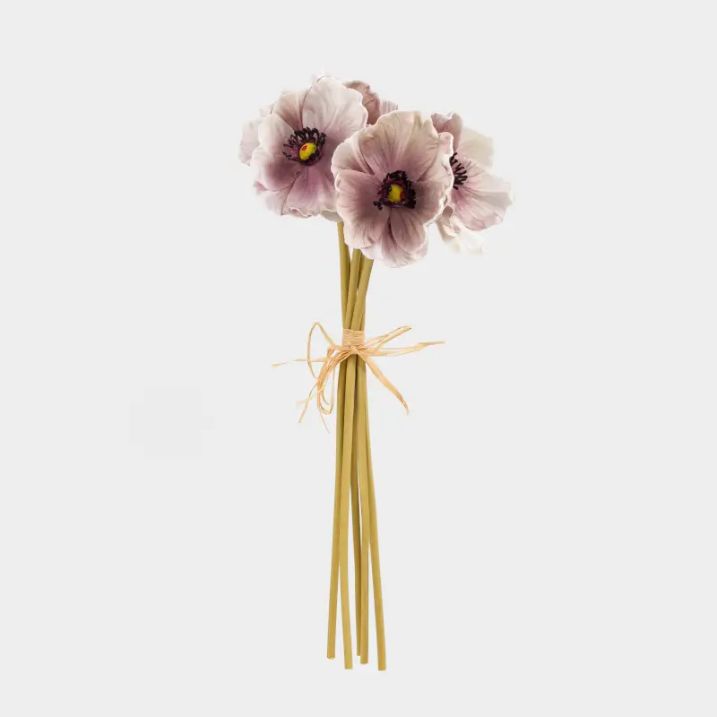 Artificial bouquet, 34 cm, polyurethane / metal, White-lilac poppy, Flower garden