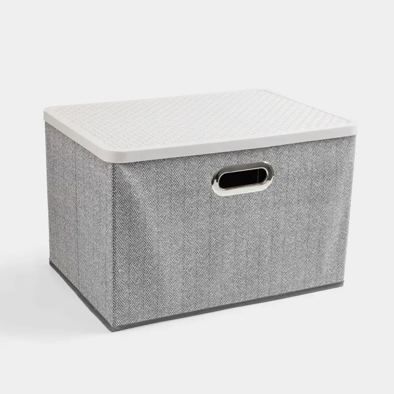 Organizer-box for things, 38x26 cm, with handles/lid, textile / plastic, gray, Pedant new ,image-0
