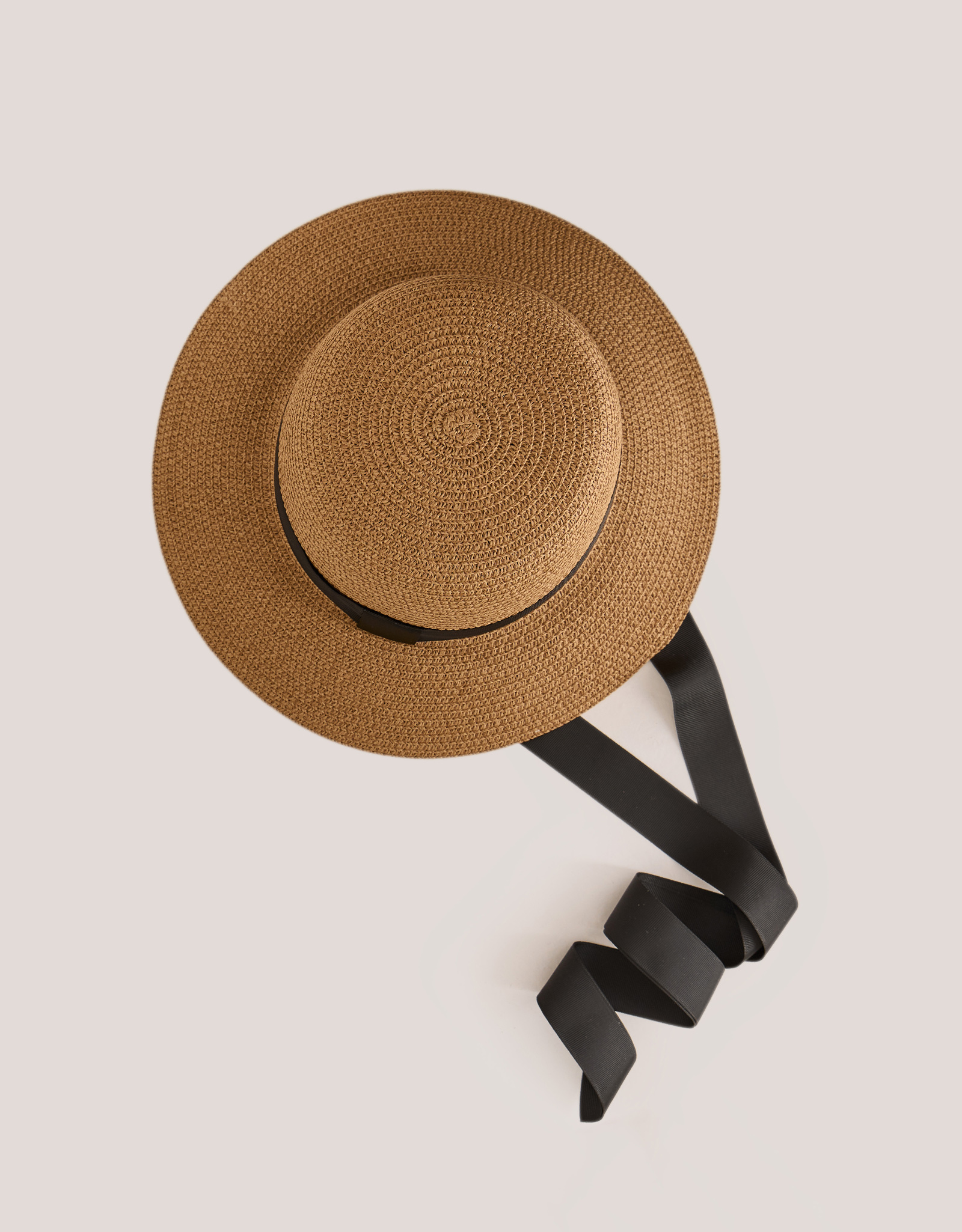 Hat, single size, with ribbons, cellulose / polyester, Beige, Banjo, image-2