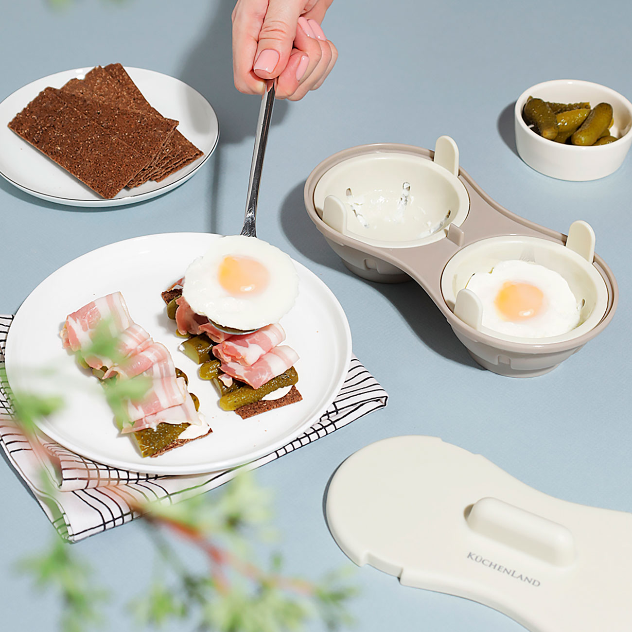 Microwave poached egg mold, 22x12 cm, 2 separate, plastic, beige, Soft kitchen, image-5