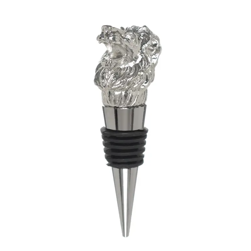 Wine bottle stopper, 10 cm, metal, Lion, Leo ,image-0