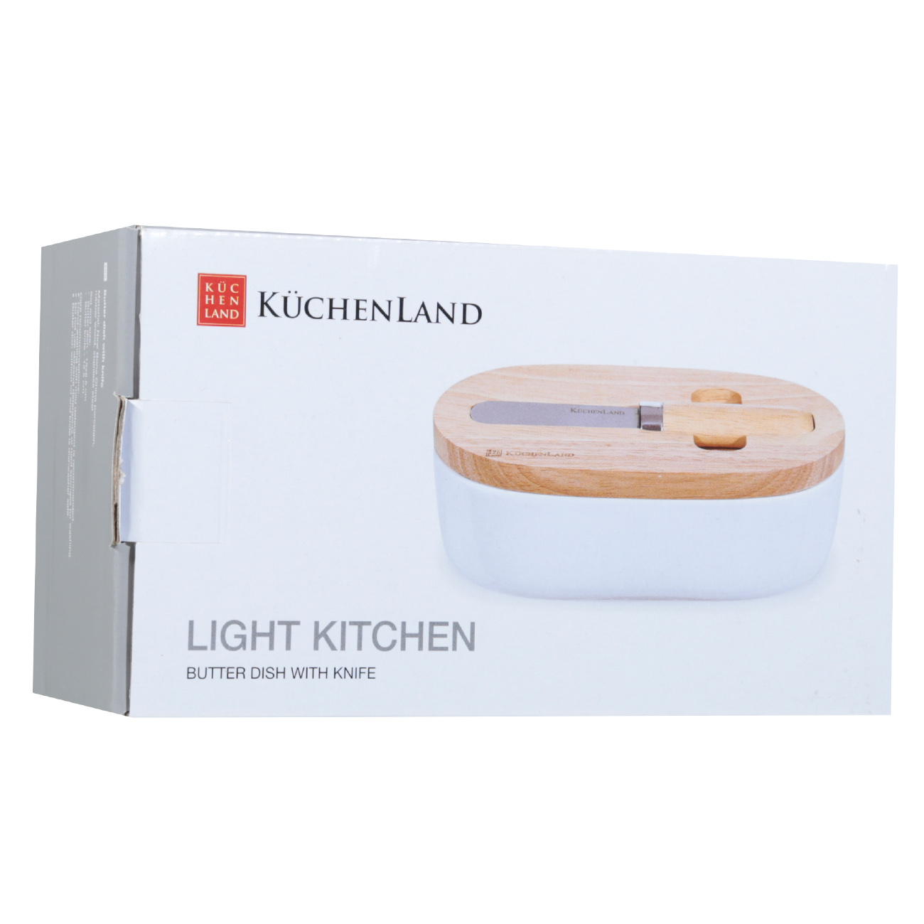 Butter dish, 15 cm, with knife, porcelain N / wood, oval, Light kitchen, image-4