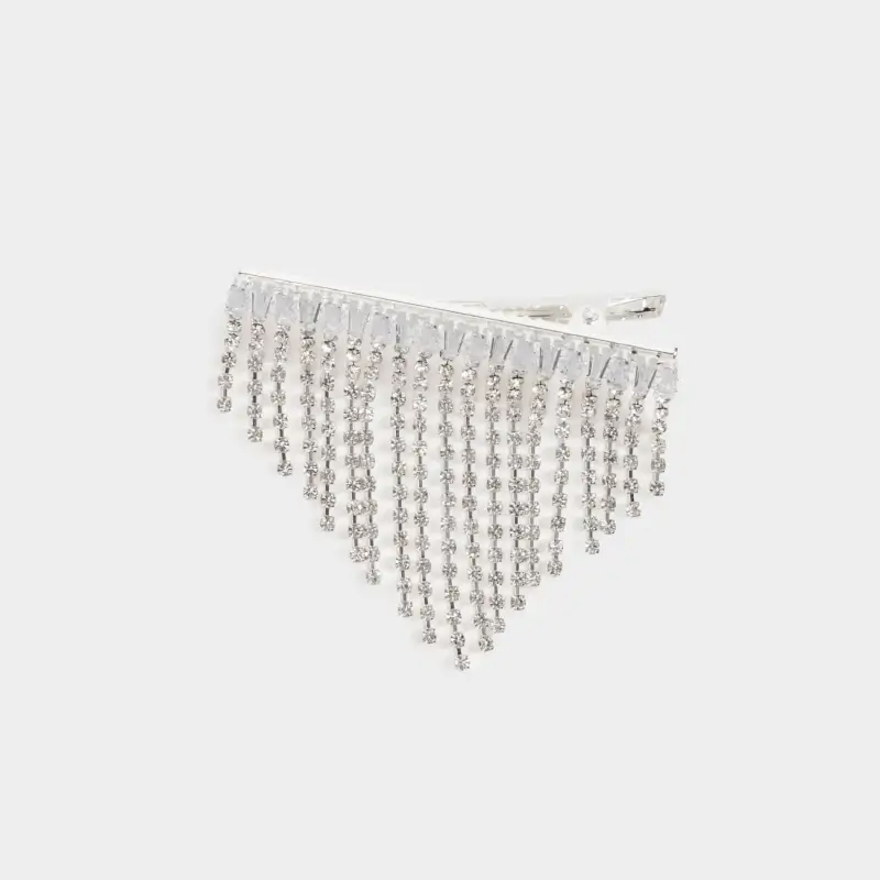 Hair clip, 6 cm, metal / rhinestones, silver, Jewelry crystal