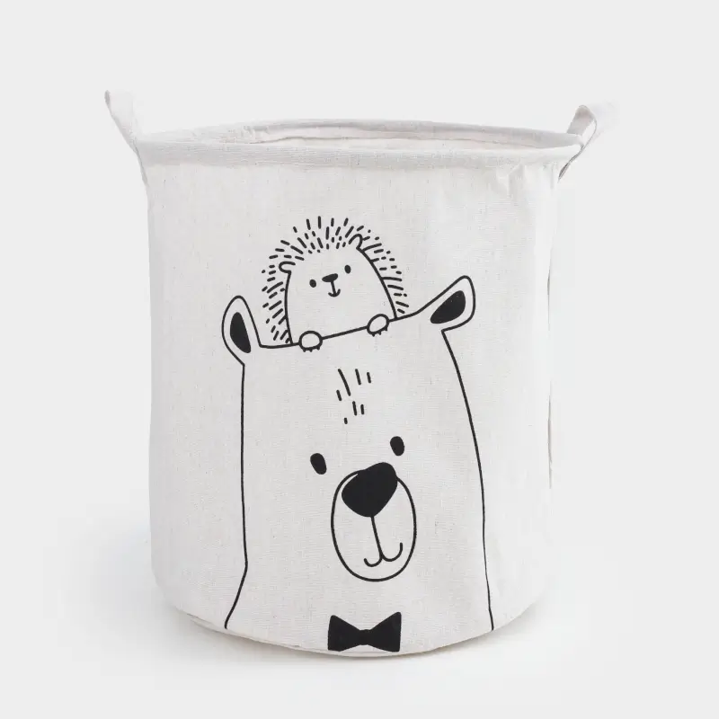Storage bag, 35x40 cm, with handles, cotton/polyester, round, Milky, Bear and hedgehog, Funny world ,image-0