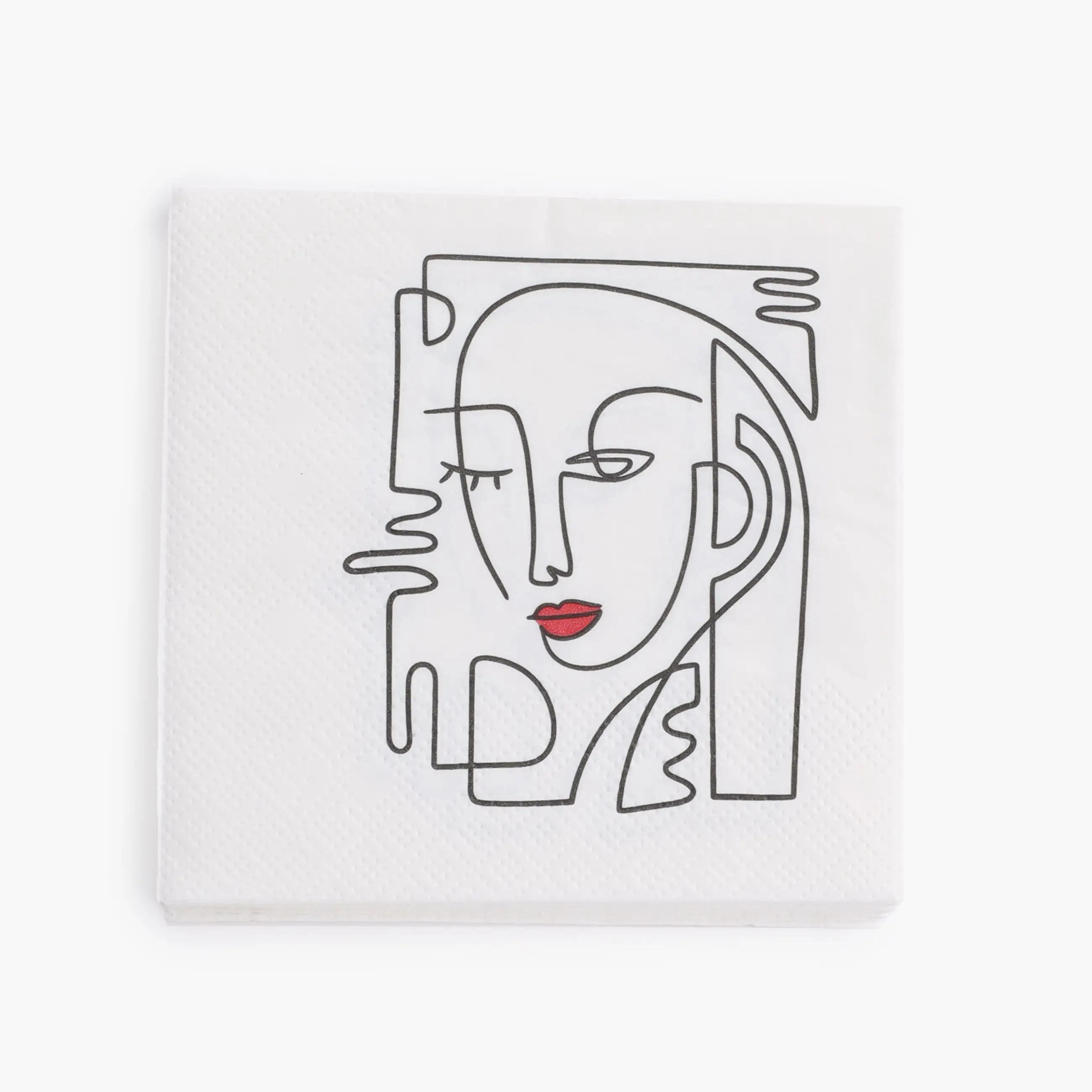 Paper napkins, 21x21 cm, 20 pcs, white, Face with red lips, Face