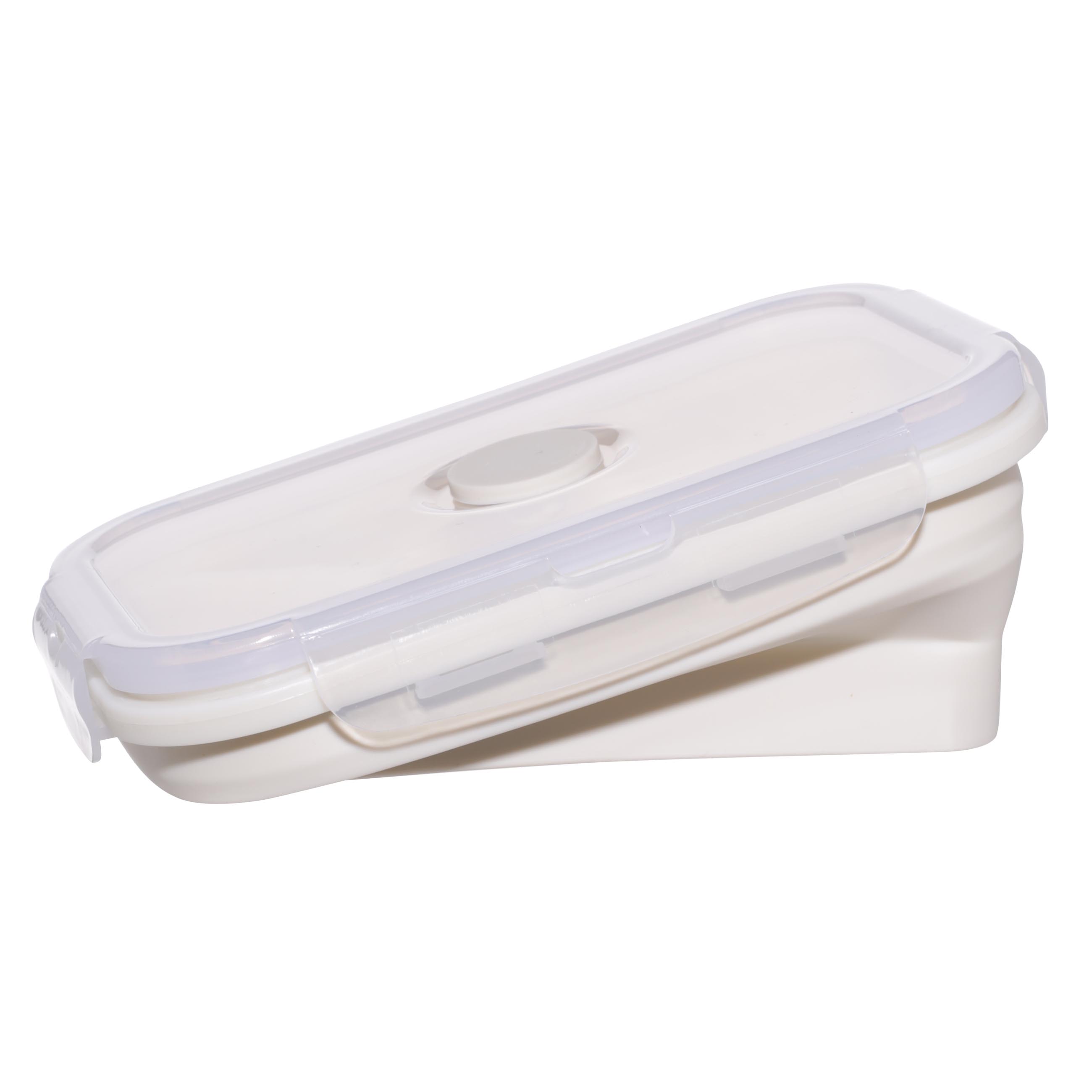 Container, 540 ml, foldable, with clips, Silicone / plastic, beige, Portable, image-2