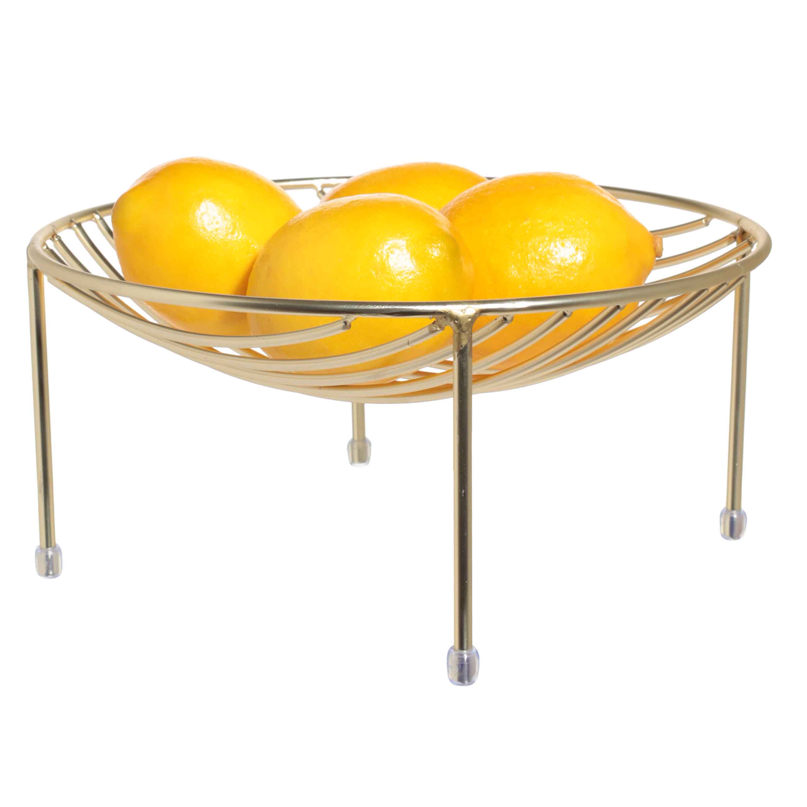Fruit basket, 26 cm, with legs, metal, golden, Twist gold