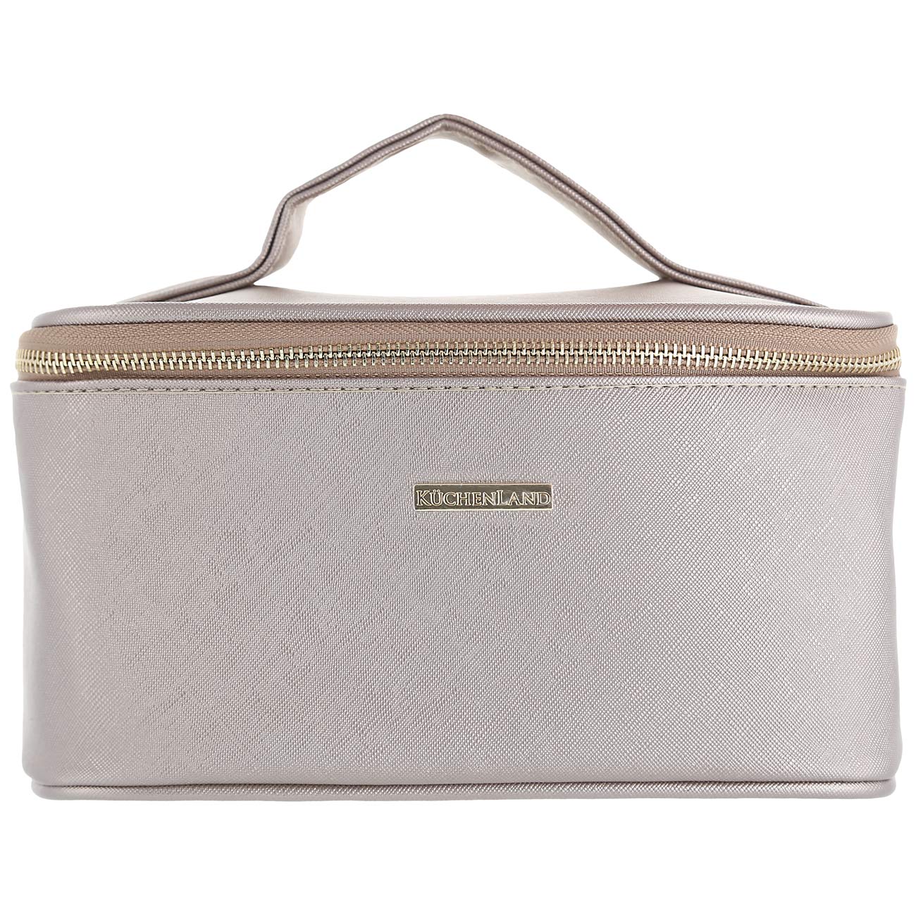 Cosmetic bag, 23x13 cm, with handle, polyurethane, gold, Beauty, image-0