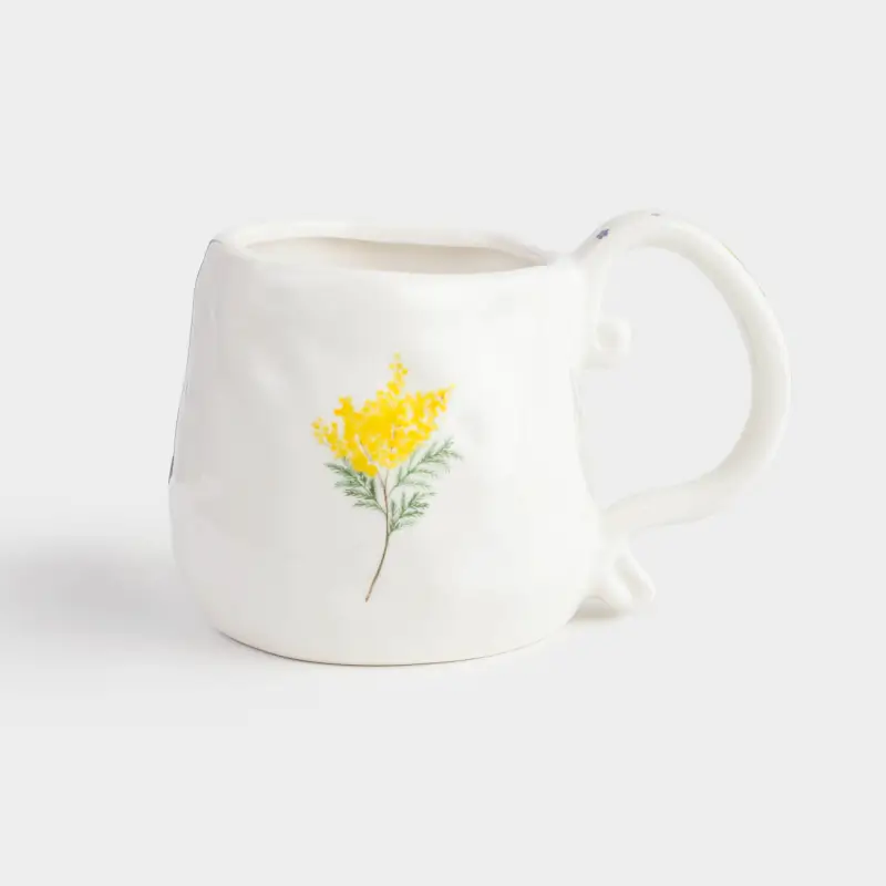Mug, 530 ml, ceramic, milky, Mimosa and Myosotis, Crumple print