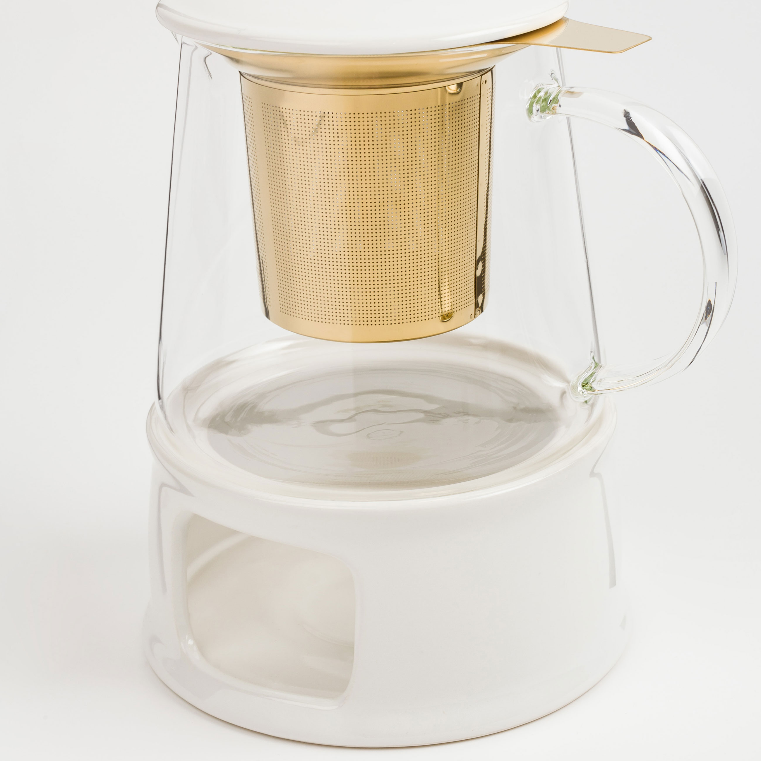 Teapot, 600 ml, heated, glass B / porcelain P, milk-golden, Ellan