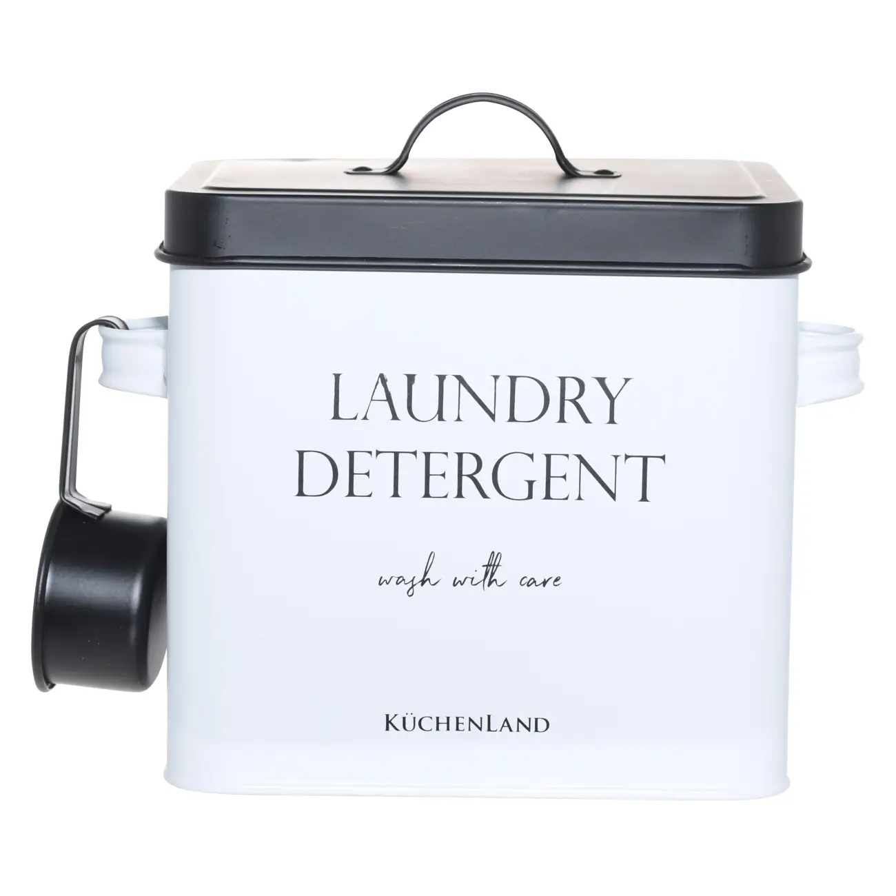 Washing powder container, 4.5 l, with measuring spoon, metal, black and white, Compact black, image-0