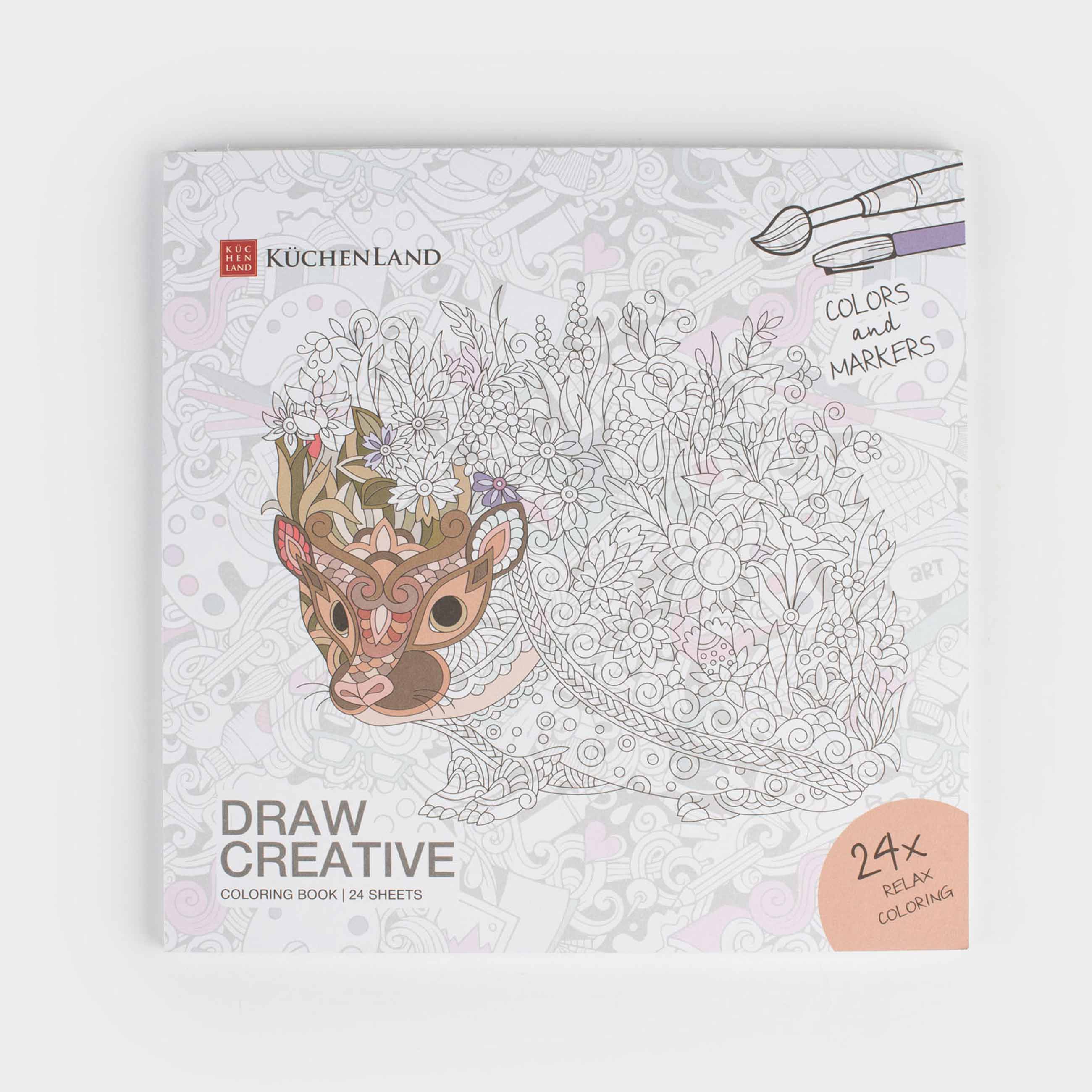 Coloring book, 20x20 cm, 24 sheets, with glitter, Patterns and animals, Draw, image-0