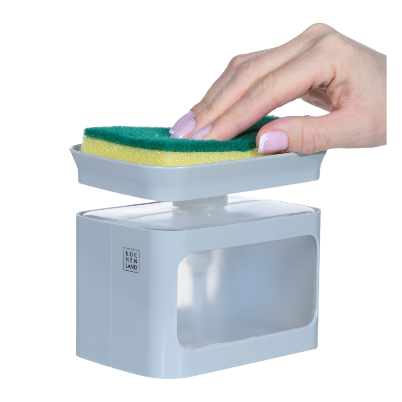 Detergent dispenser, 680 ml, with sponge, Platform, Plastic, Grey, Keeping