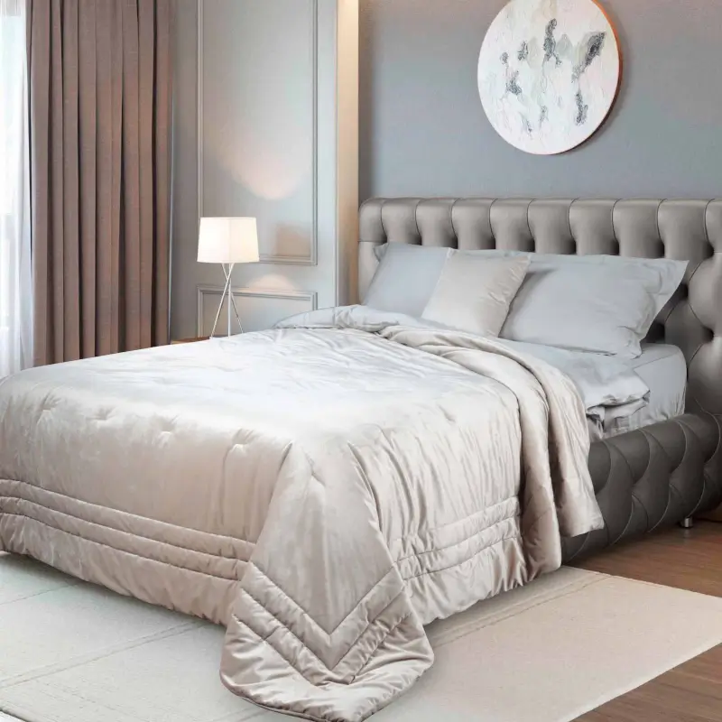 Bedspread, 220x240 cm, quilted, velvet/microfiber, beige, Frame, Stitch velvet ,image-0