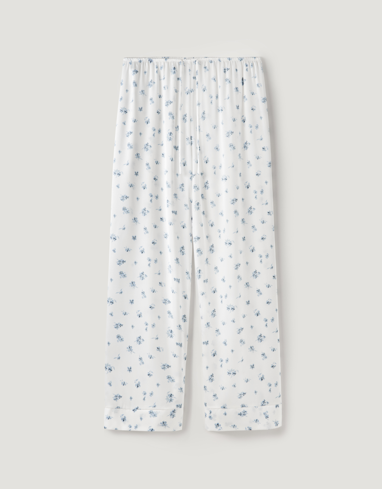 Women's trousers, homewear, size S, polyester, blue and white, Flowers, Tesia, image-6