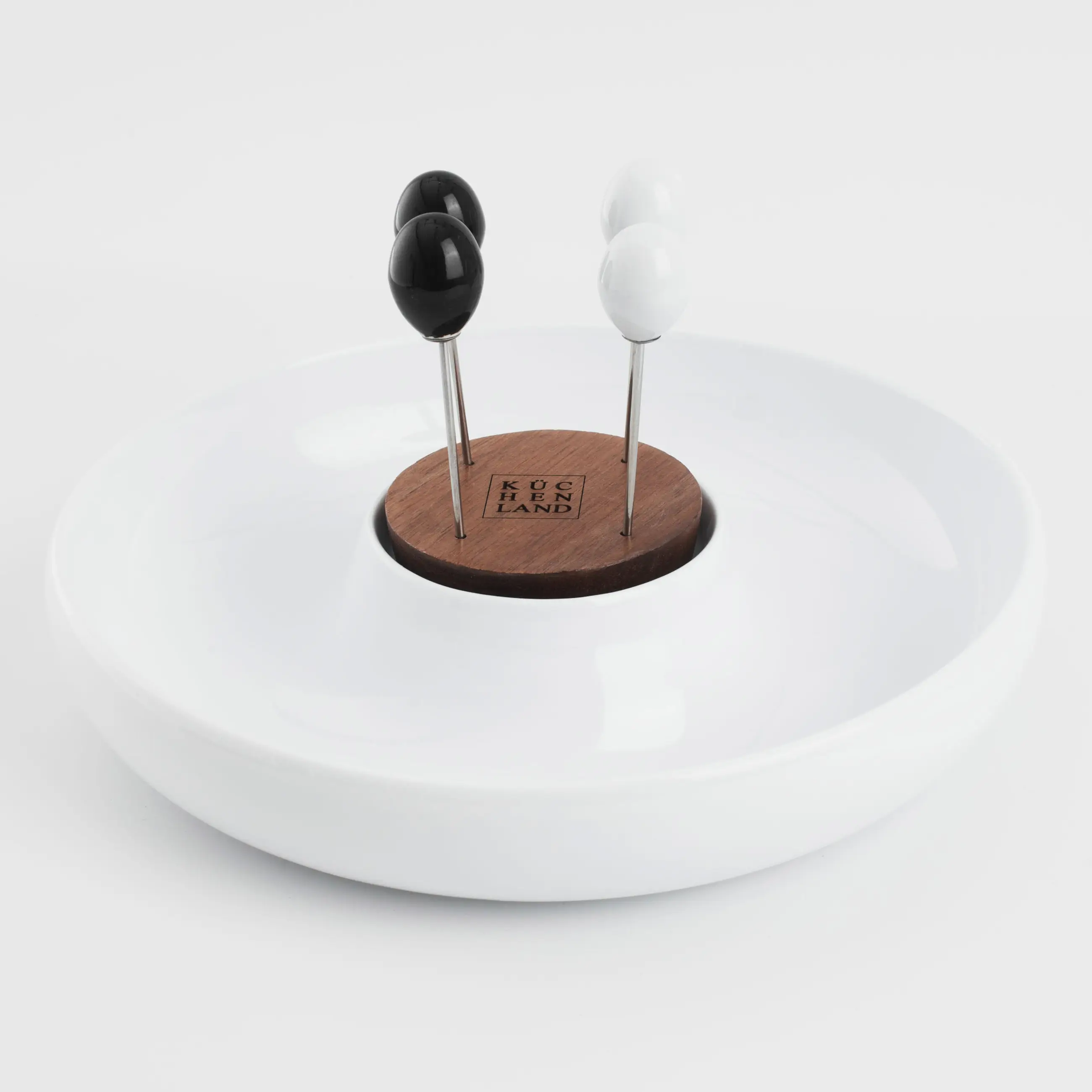 Appetizer dish, 23 cm, with skewers, porcelain P / wood, white / black, B&amp;amp;W, image-0