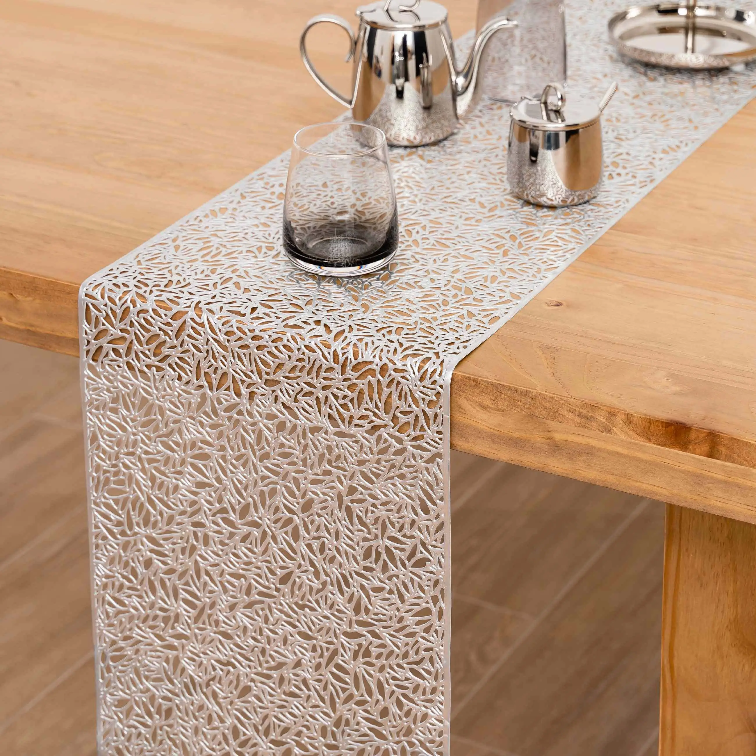 Table runner, 30x150 cm, PVC, silver, Azhur