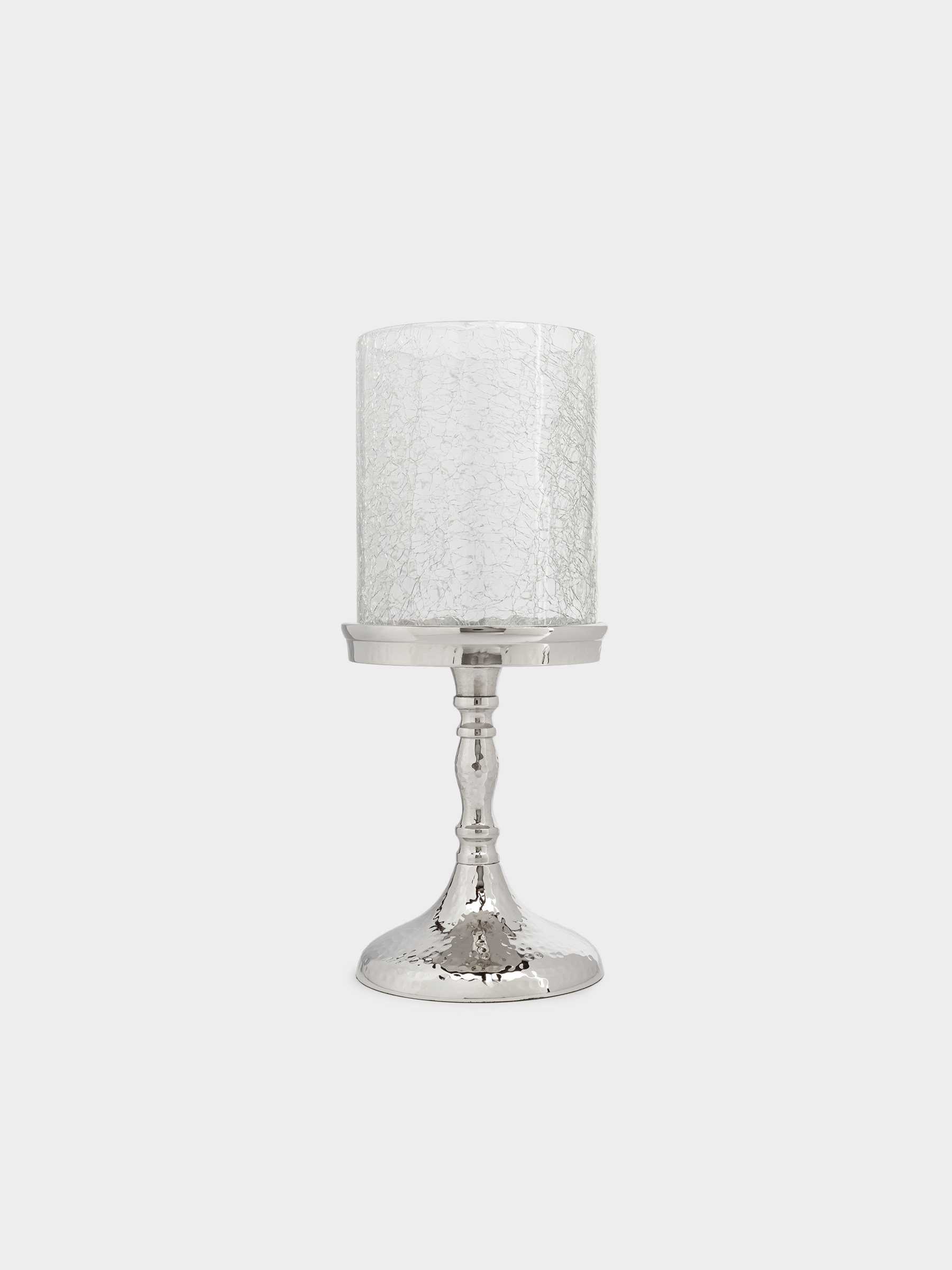 Candle holder, 26 cm, on a leg, glass / metal, silver, Craquelure, Fantastic R, image-1
