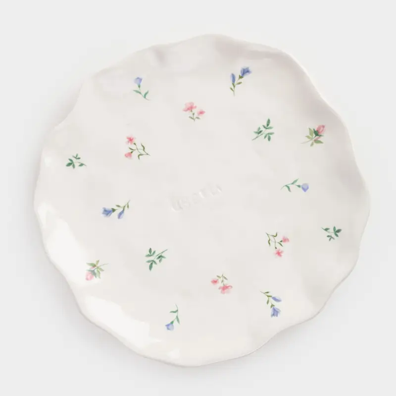 Dish, 23 cm, ceramic, milky, Flowers, El flora