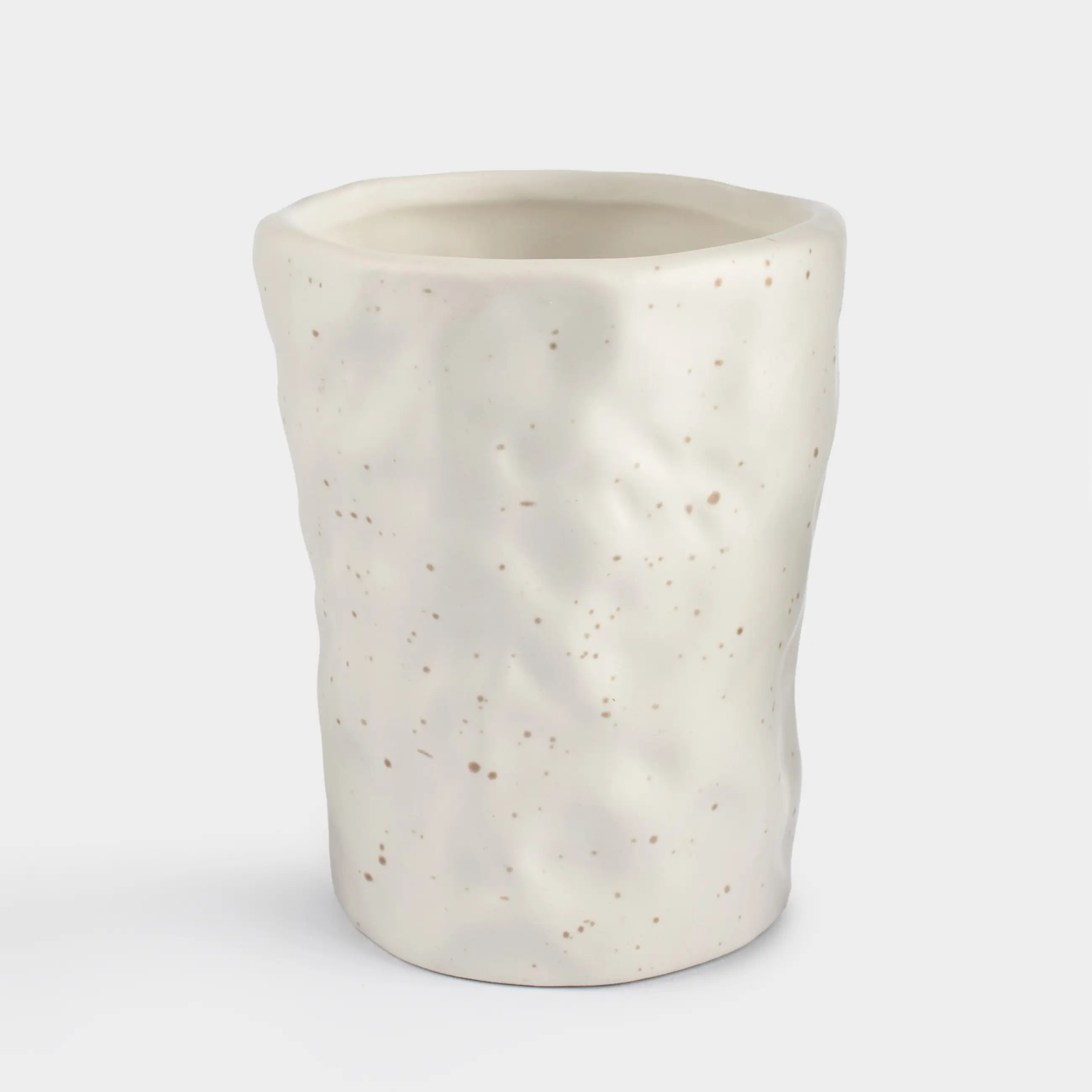 Cosmetic brush stand, 12 cm, ceramic, milk, speckled, Crumple speckled