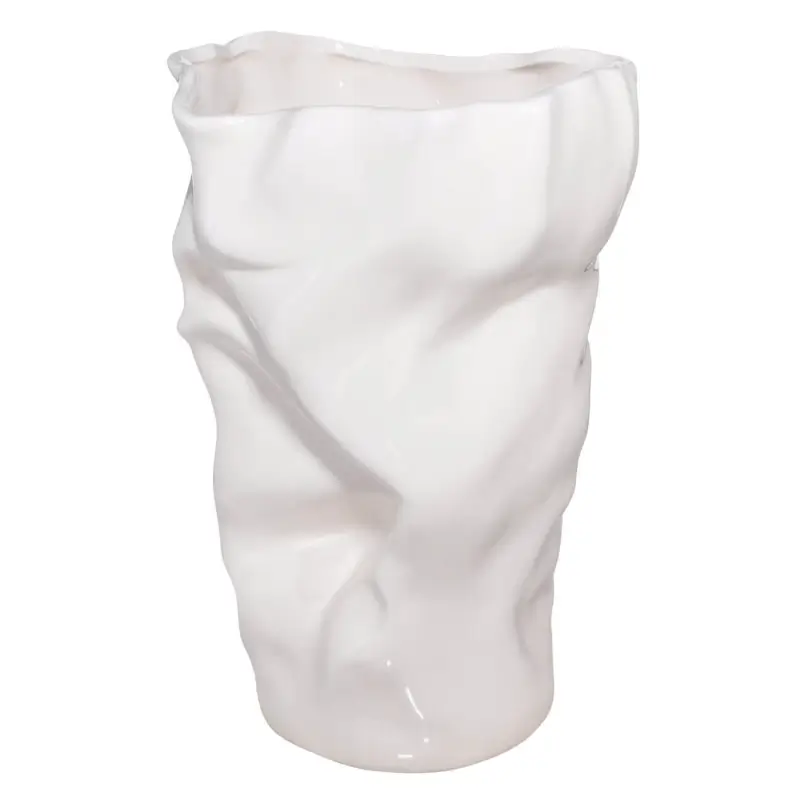 Flower vase, 27 cm, ceramic, milk, Crumpled effect, Crumple