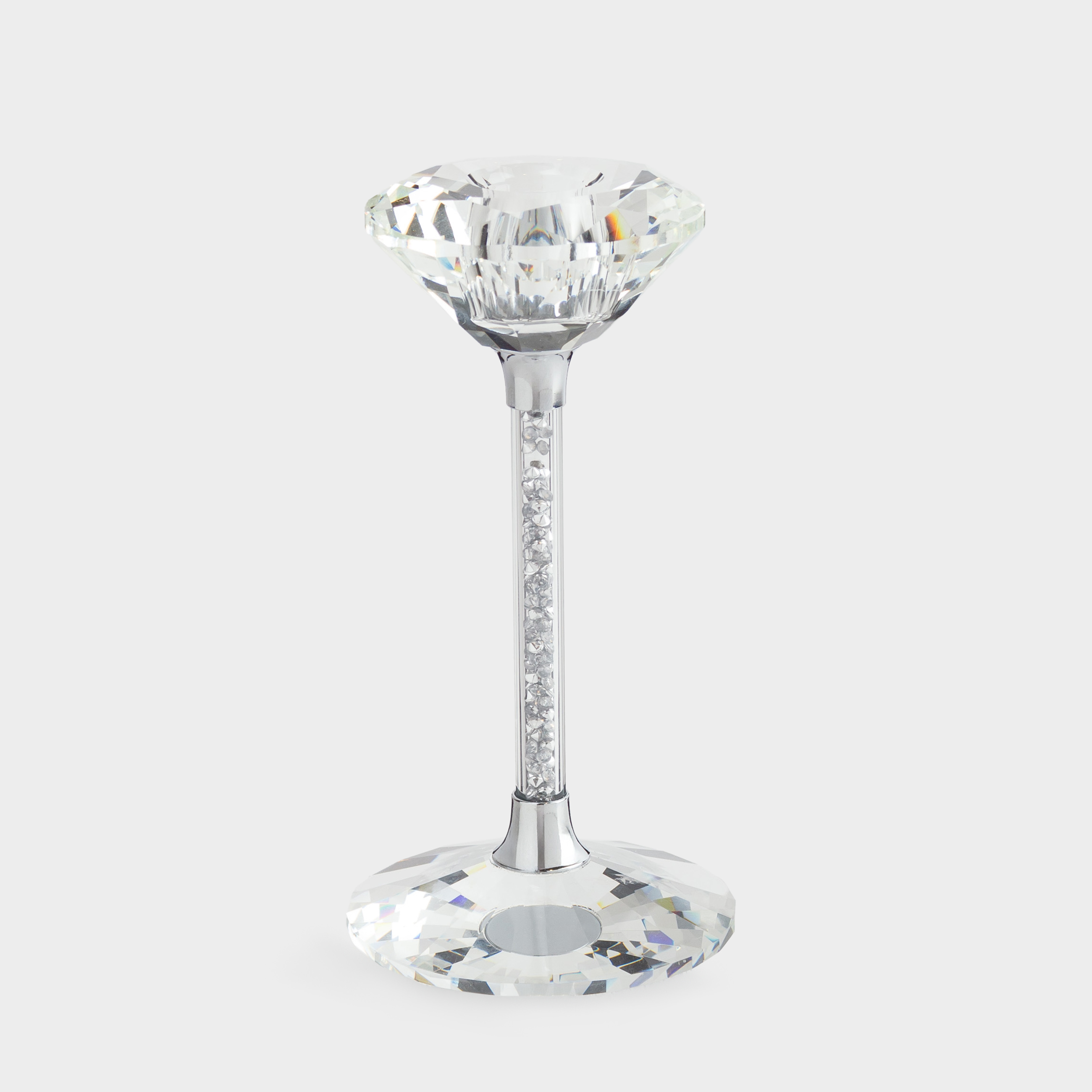 Candlestick, 15 cm, for a thin candle, on a leg, glass / rhinestones, Silver crystals, Diamond, image-0