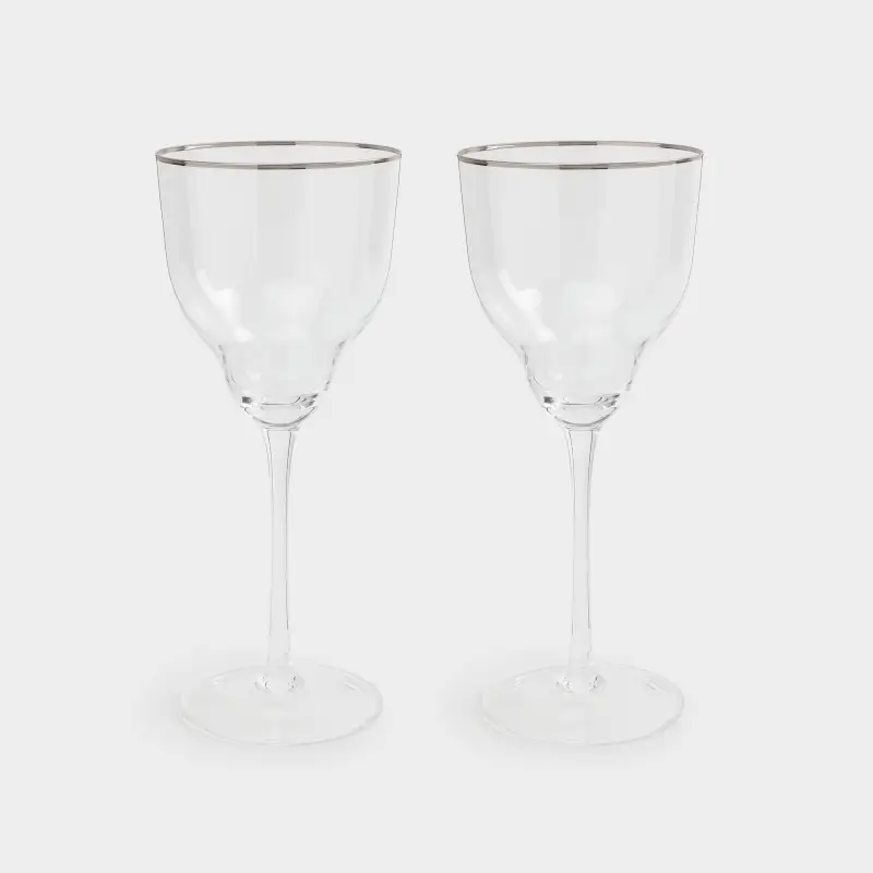 Wine glass, 320 ml, 2 pcs, glass, with silver edging, Rimini silver, image-0