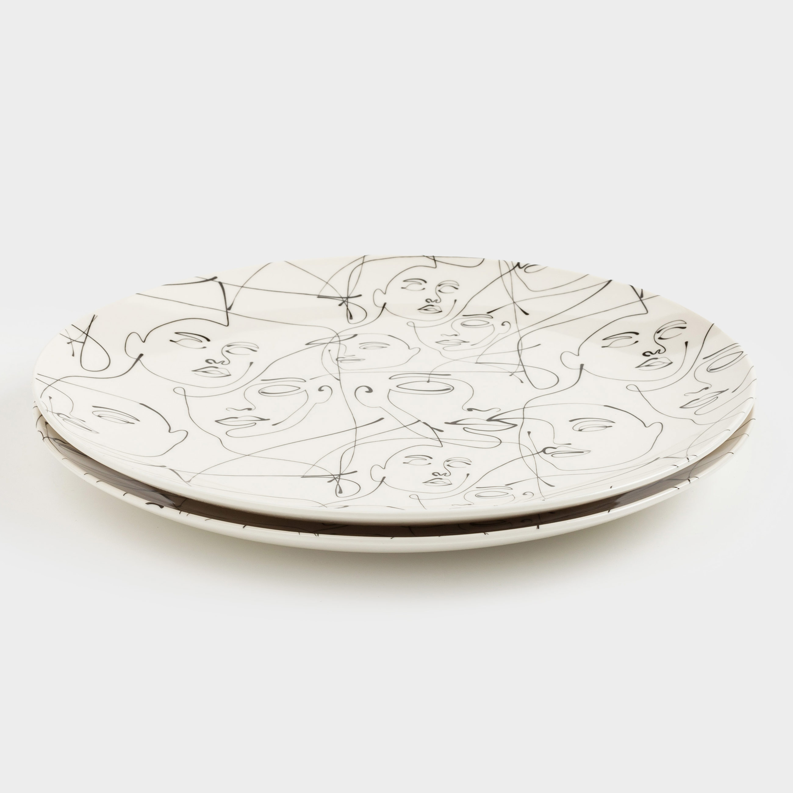 Dinner plate, 27 cm, 2 pcs, porcelain N, milk, Abstract faces, Face